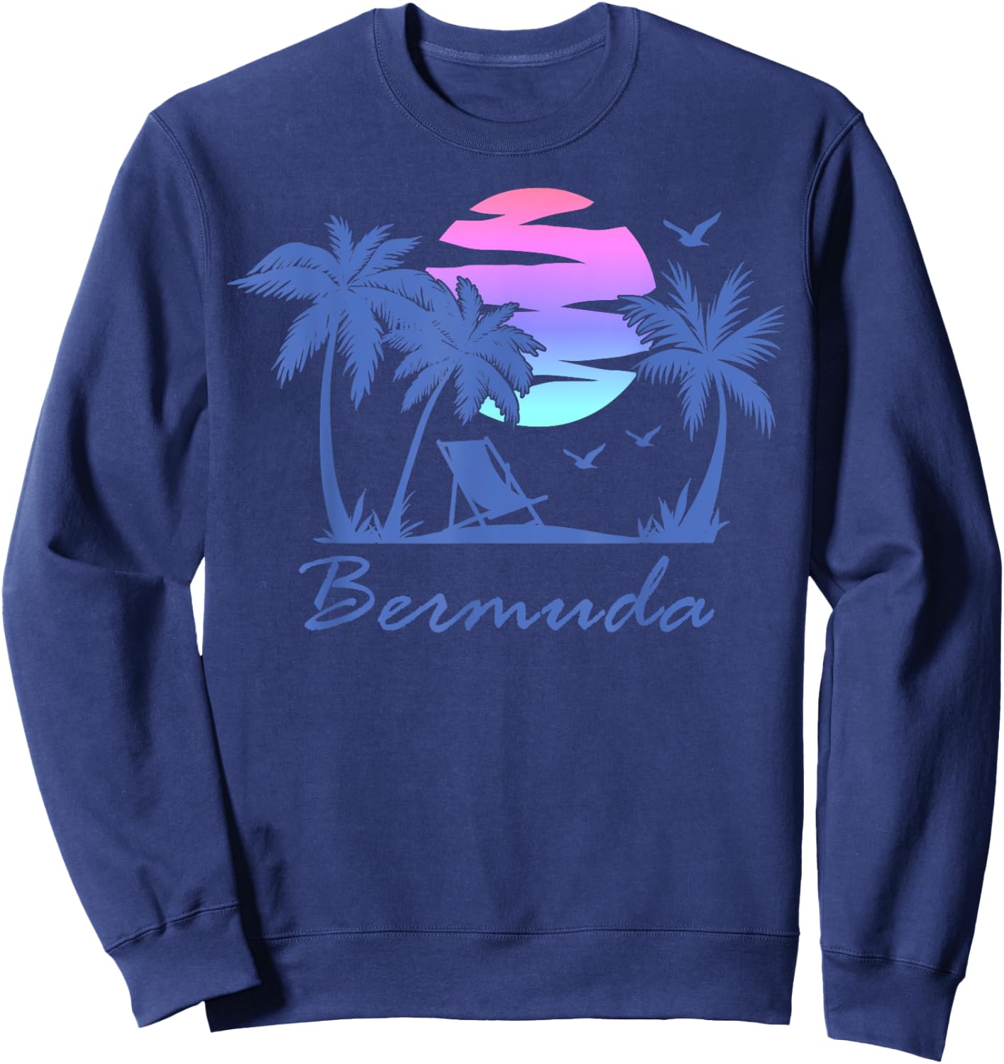 BERMUDA Beach Vacation Trip Retro Vintage Sunset Graphic Men Women Kids Sweatshirt - Sweatshirt | Navy