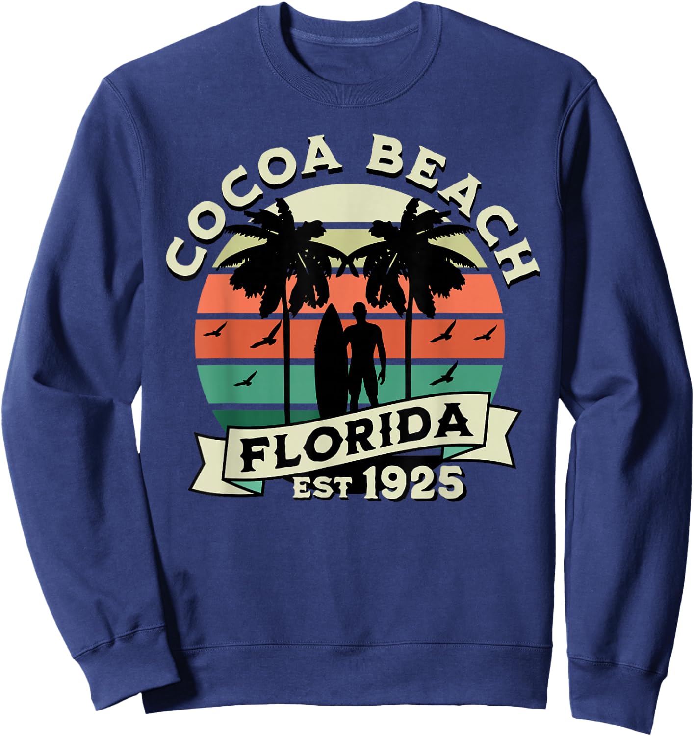 Cocoa Florida Beach Surfing Summer Vacation Vintage Sweatshirt - Sweatshirt | Navy