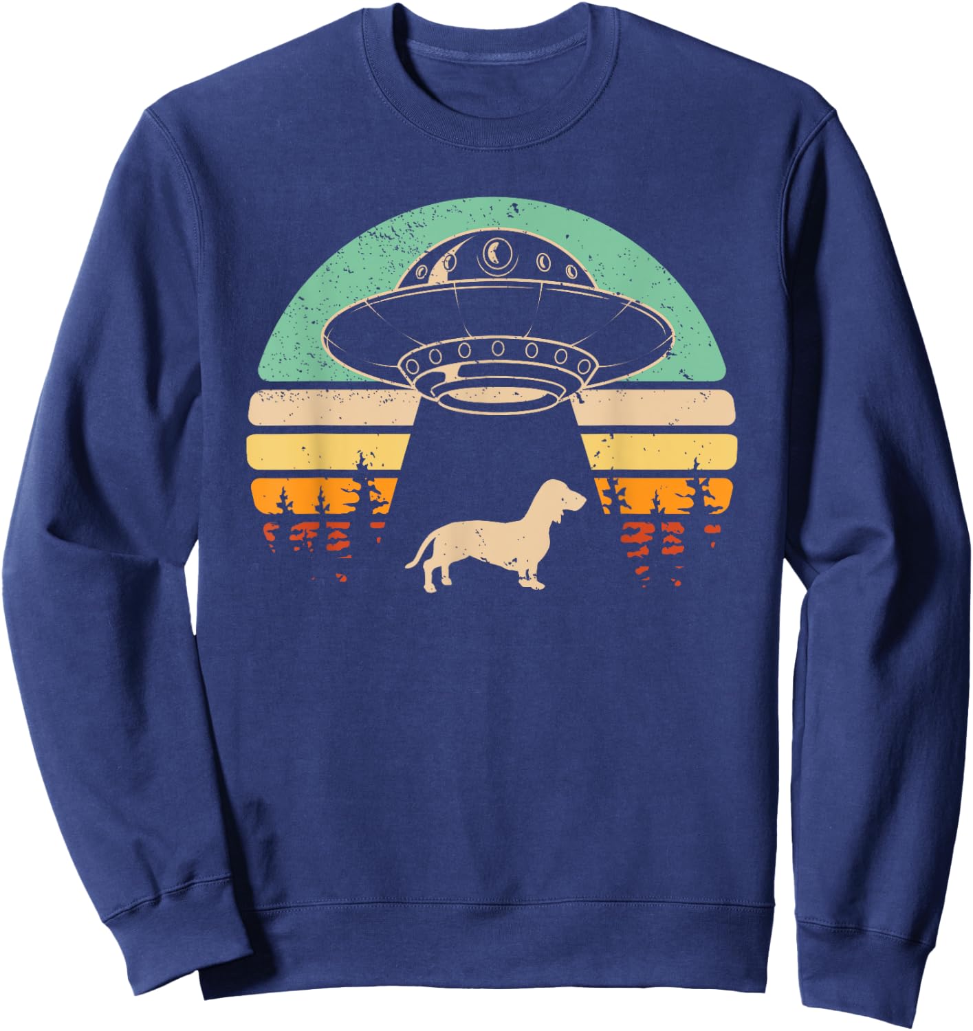Dachshund UFO Abduction Alien Spaceship Abducting Wiener Dog Sweatshirt - Sweatshirt | Navy