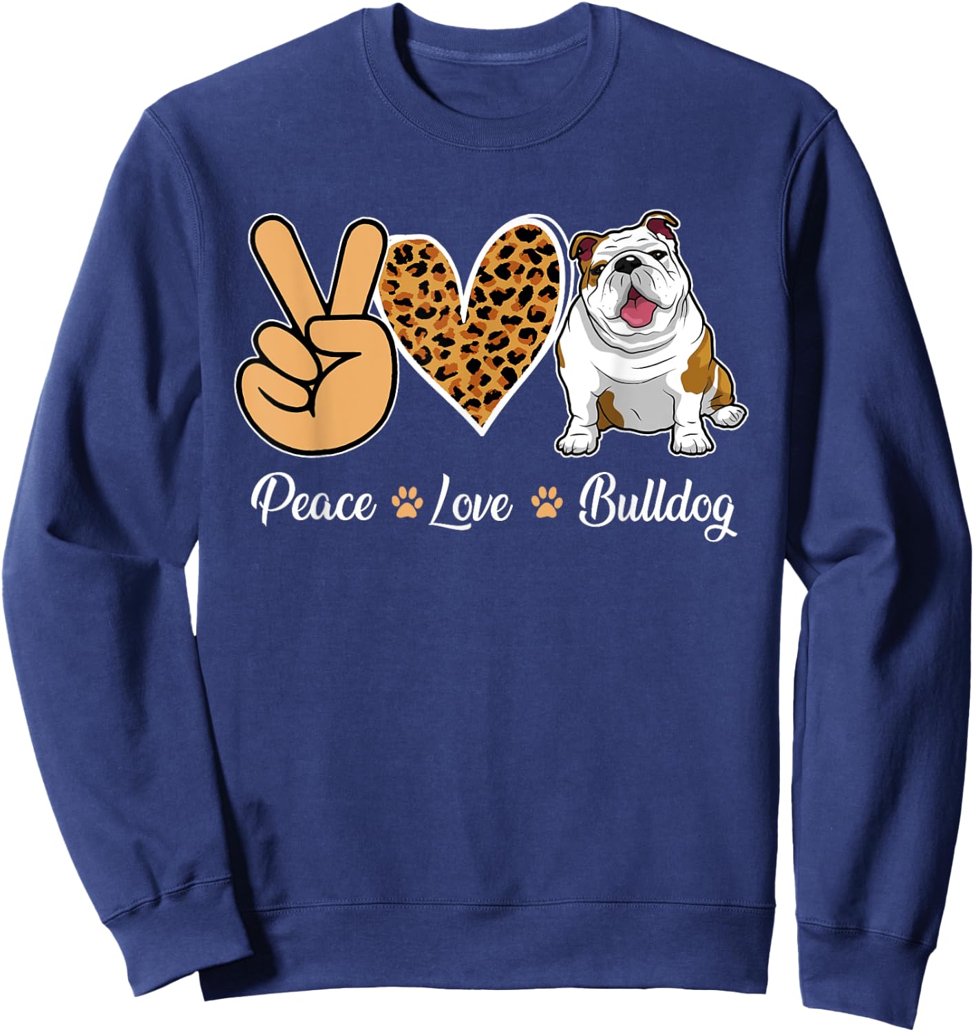 Peace Love Bulldog Leopard Heart Men Women Kids Sweatshirt - Sweatshirt | Navy