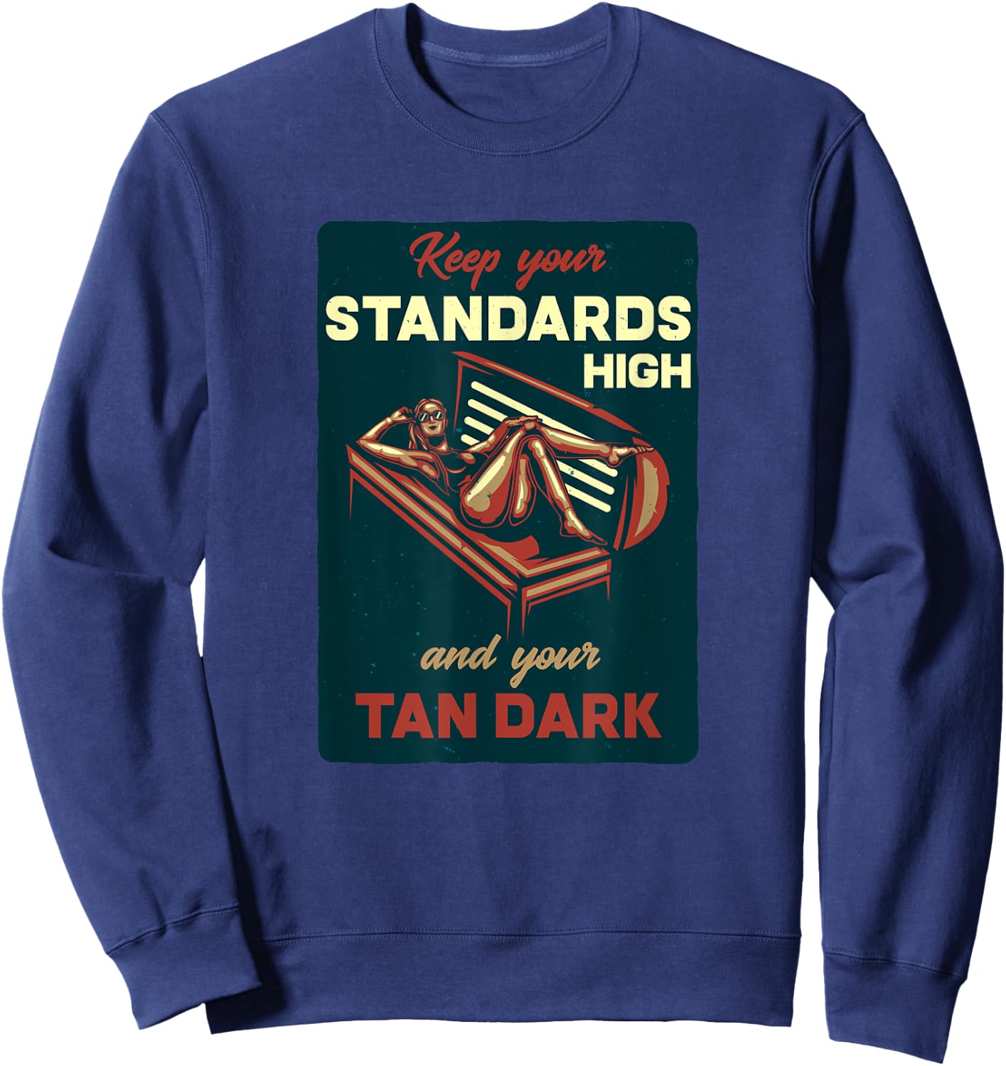 Vintage Advertising Sign Print, Dark Tan Solarium Sweatshirt - Sweatshirt | Navy