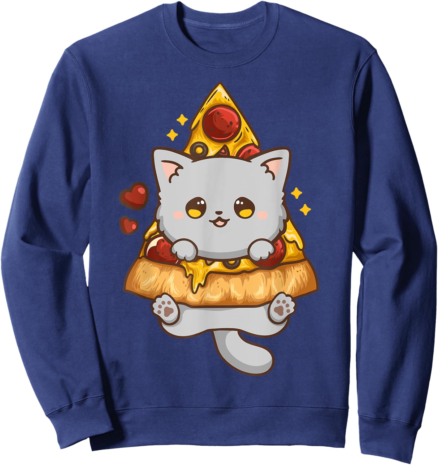 Cute Kawaii Cat Pizza Anime Men Women Girls Kids Sweatshirt - Sweatshirt | Navy