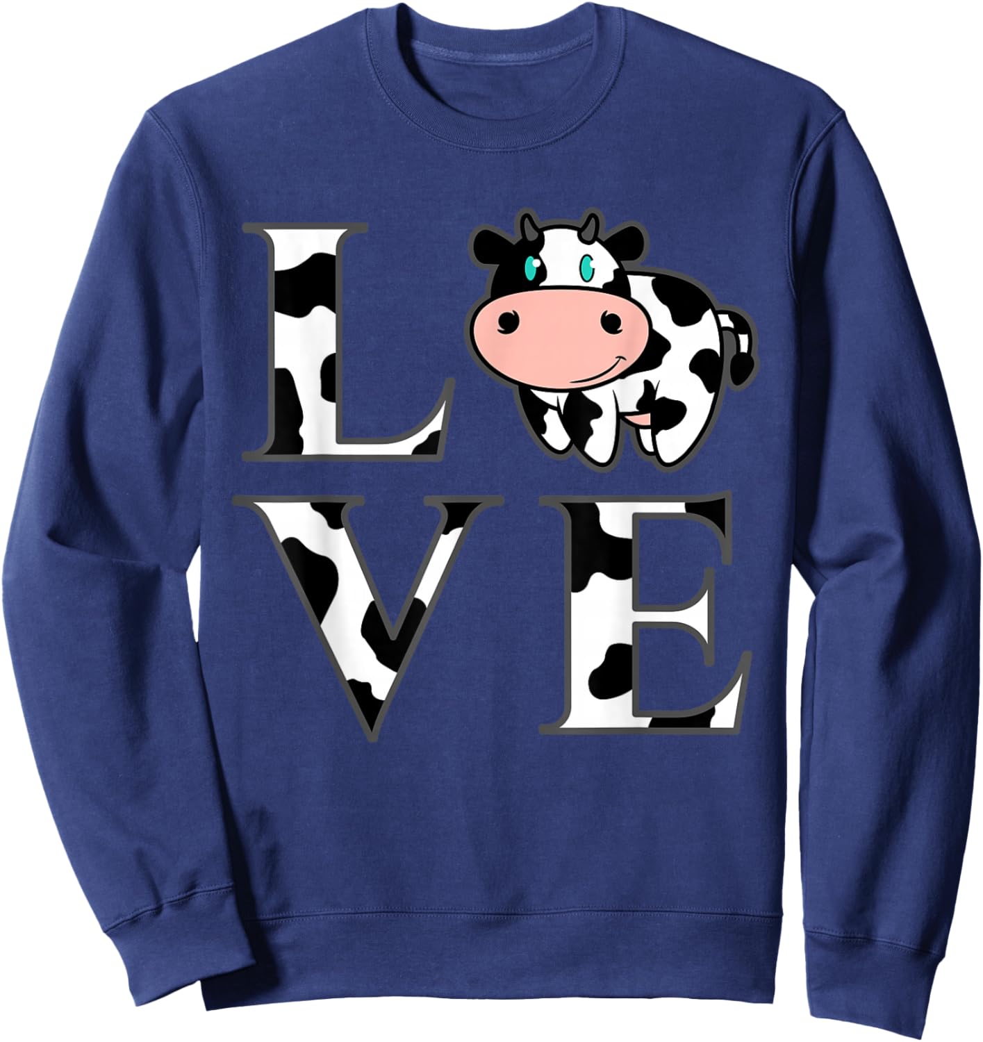 Cute Cow Print I Love Cows Funny Farming Gift Men Women Kids Sweatshirt - Sweatshirt | Navy