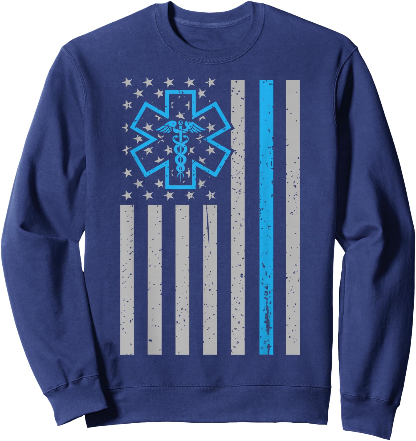 Thin White Line Shirt EMS EMT Paramedic American Flag Sweatshirt - Sweatshirt | Navy