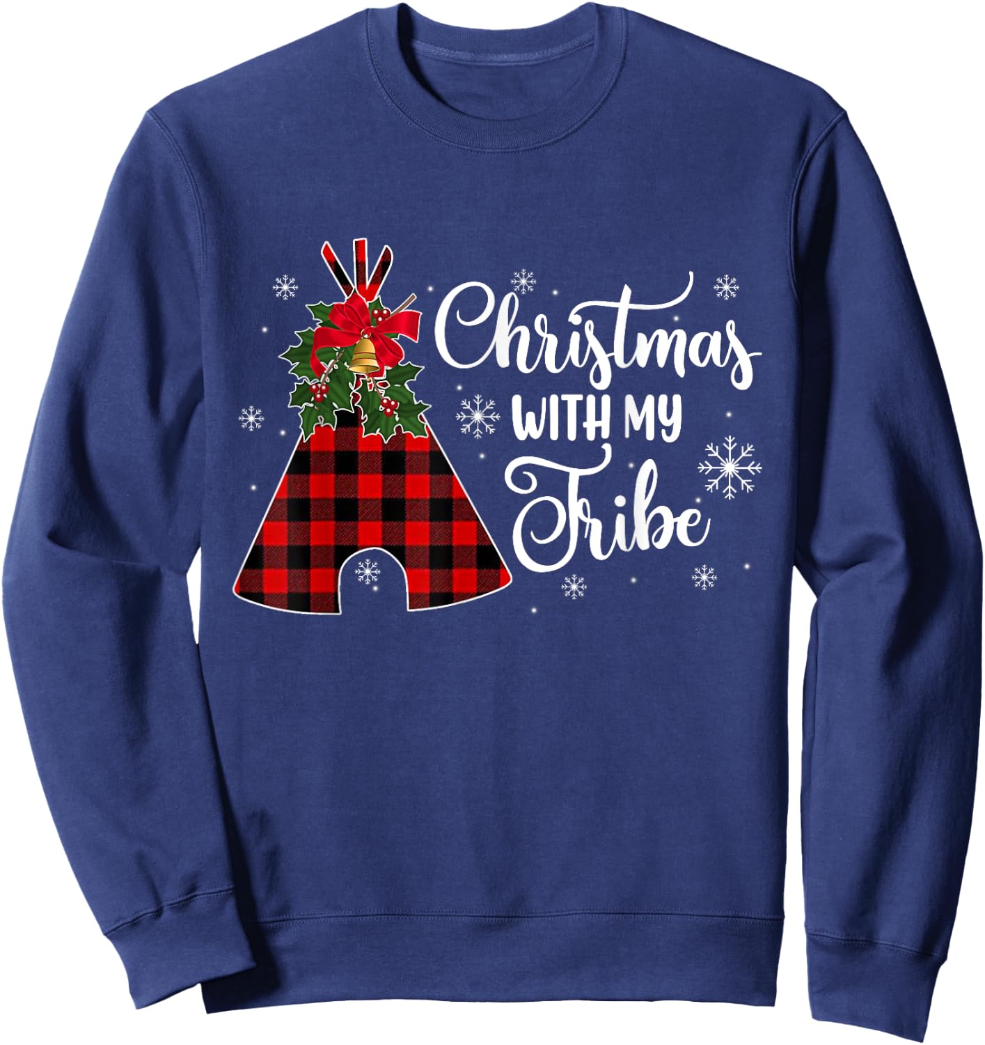 Christmas Party With My Tribe Buffalo Plaid Family Pajama Sweatshirt - Sweatshirt | Navy