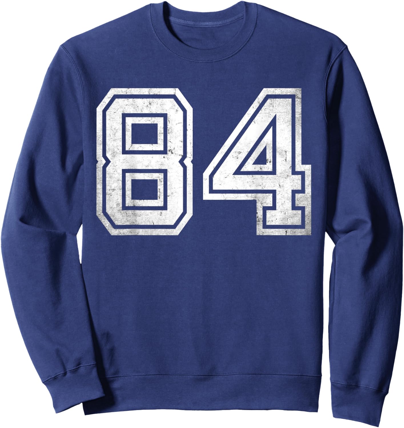 Distressed Number #84 White Sport Number Sweatshirt - Sweatshirt | Navy