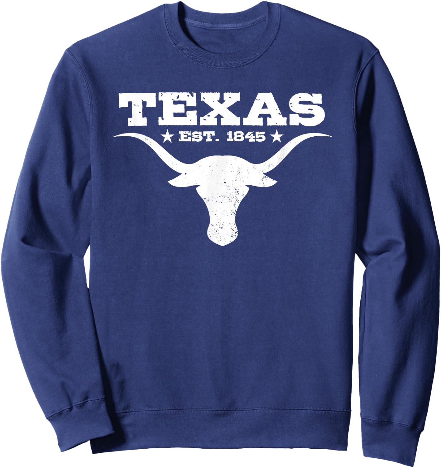 Vintage Texas Distressed Est. 1845 Longhorn Bull Sweatshirt - Sweatshirt | Navy