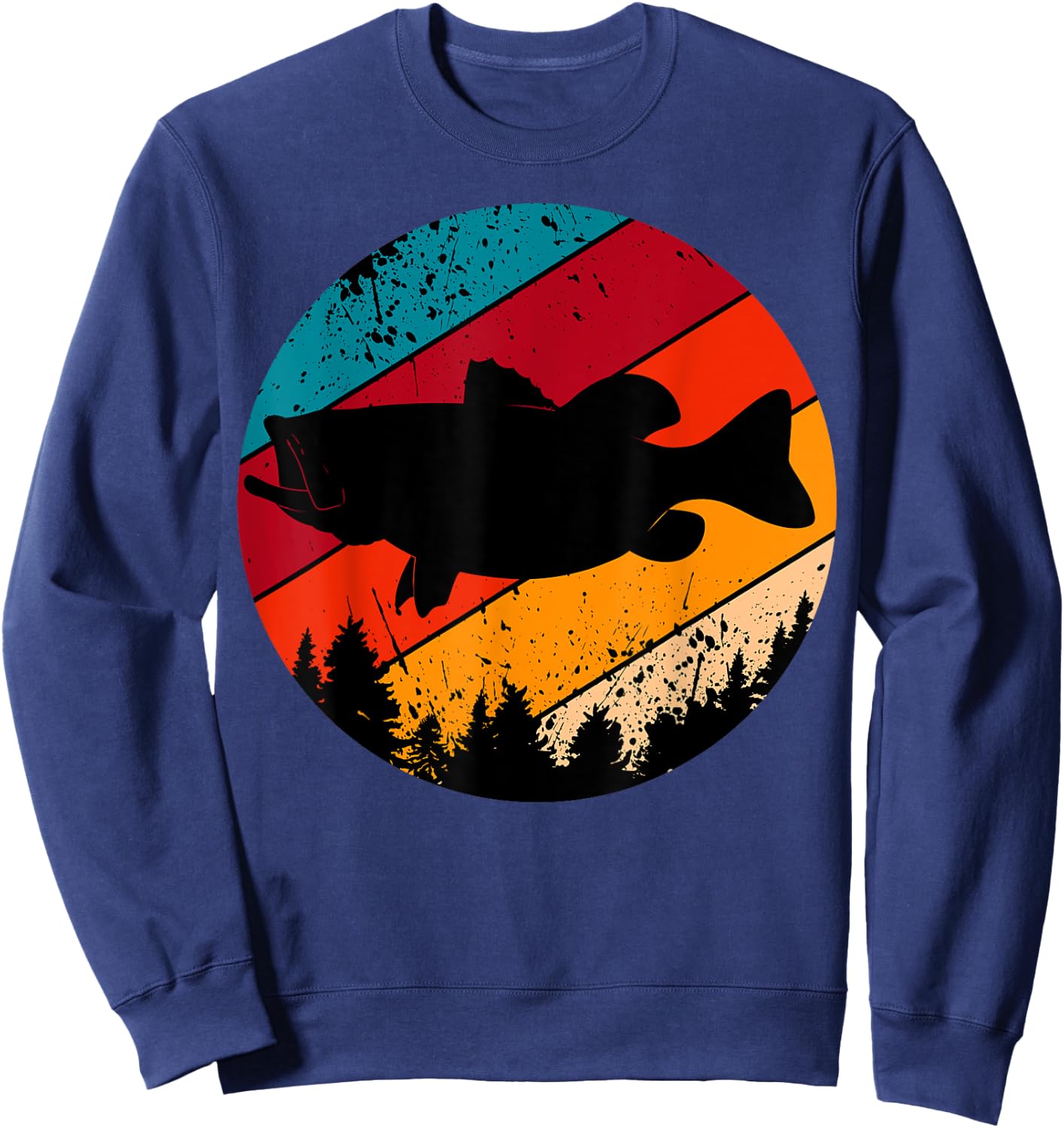 Bass Fishing Retro Vintage Forest Angling Fisherman Fish Sweatshirt - Sweatshirt | Navy