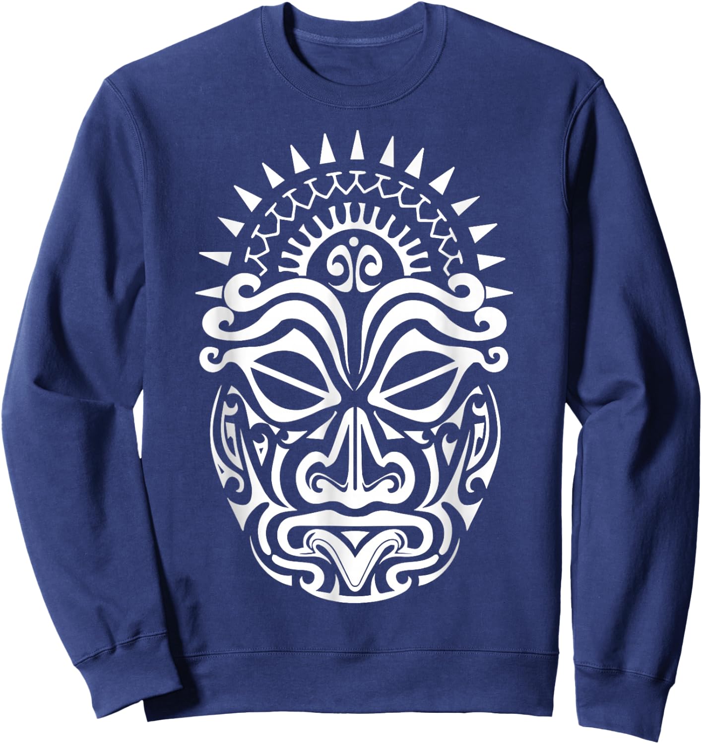 Maori Polynesian Tattoo HAKA Dance Face Mask Head Sweatshirt - Sweatshirt | Navy