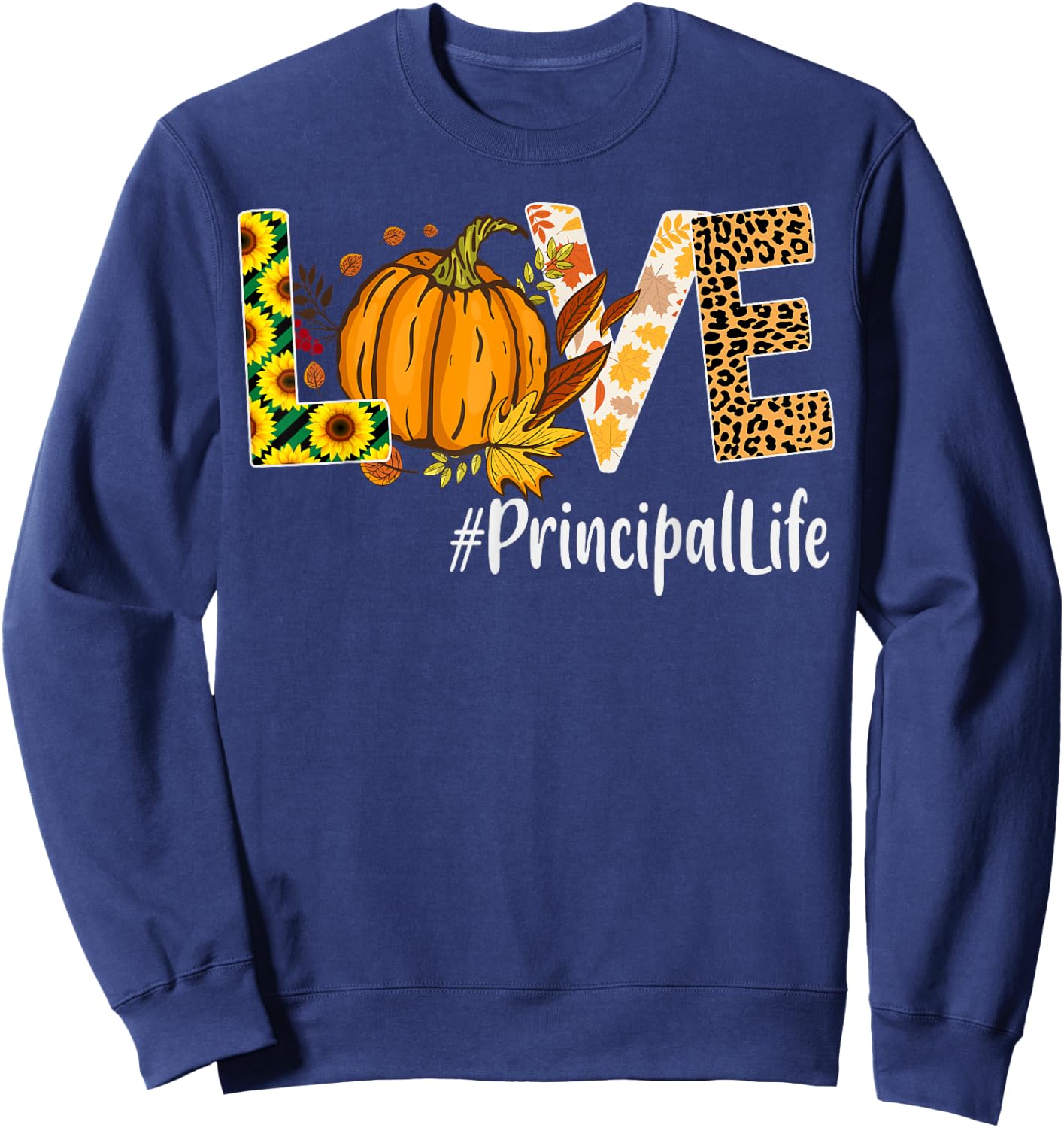 Principal Love Fall Pumpkin leopard Halloween Autumn Sweatshirt - Sweatshirt | Navy