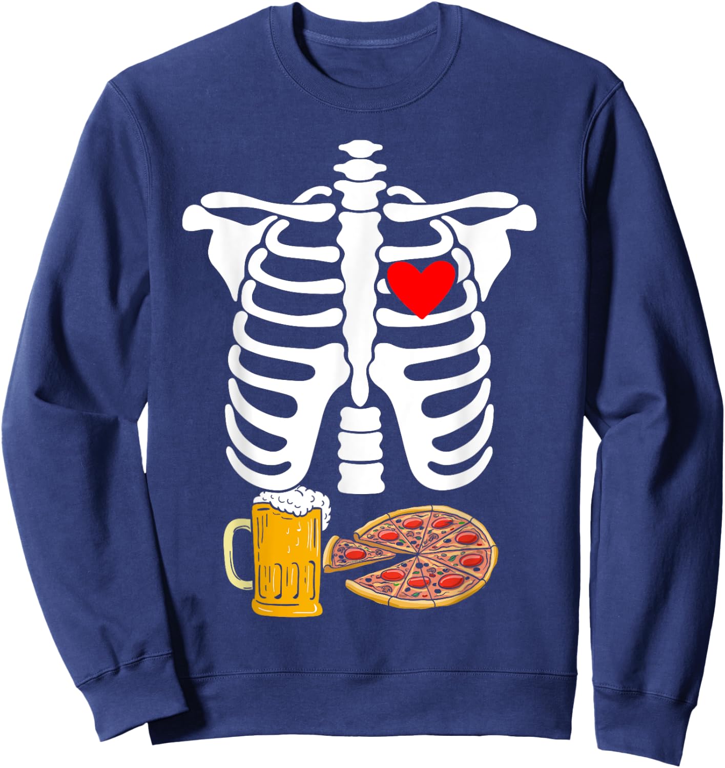 Rib Cage Skeleton X-Ray Drink Beer Pizza Halloween Costume Sweatshirt - Sweatshirt | Navy