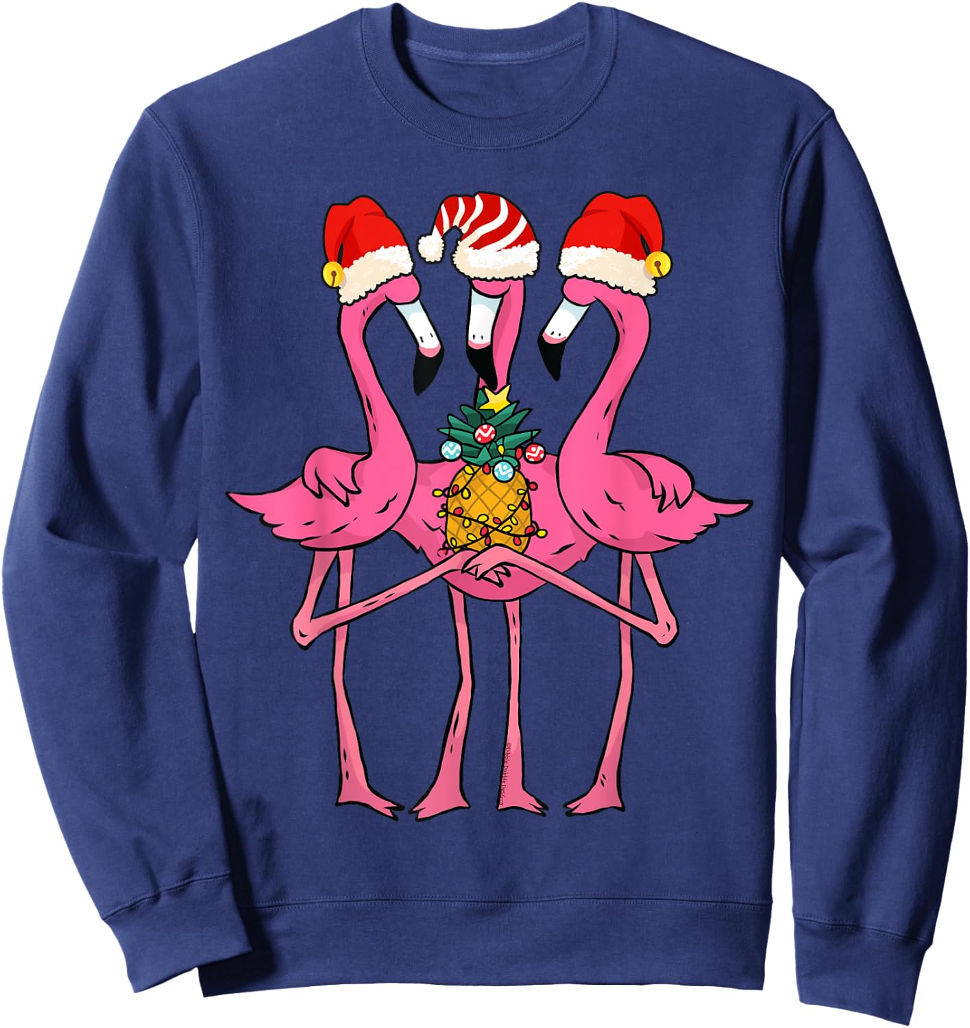 Cute Tropical Flamingos and Pineapple Christmas in July Sweatshirt - Sweatshirt | Navy