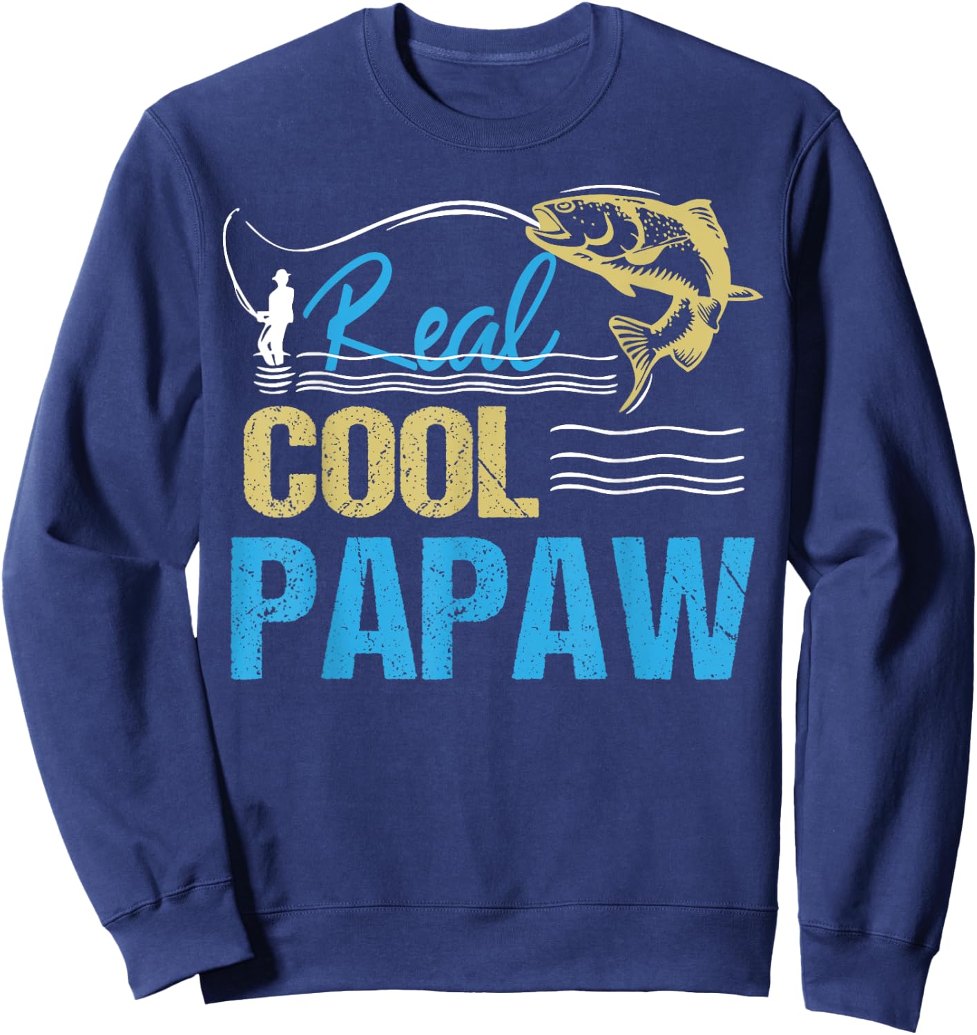 Vintage Reel Cool Papaw Fishing Daddy Grandpa Fathers Day Sweatshirt - Sweatshirt | Navy