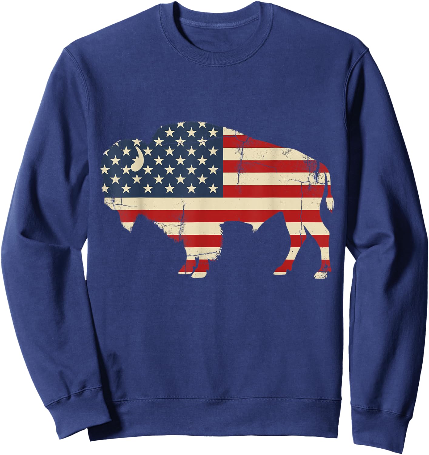 Vintage Buffalo American Flag USA Bison Lover Wildlife Sweatshirt - Sweatshirt | Navy