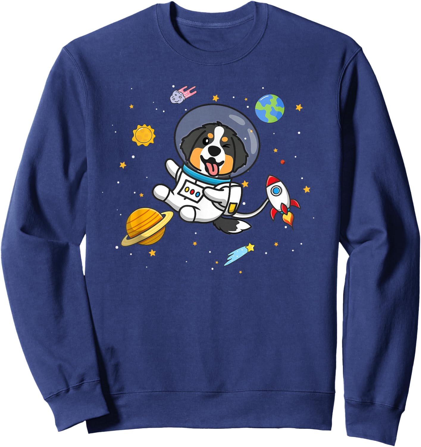 Kids Girls Boys Kawaii Space Bernese Mountain Dog Lover Sweatshirt - Sweatshirt | Navy