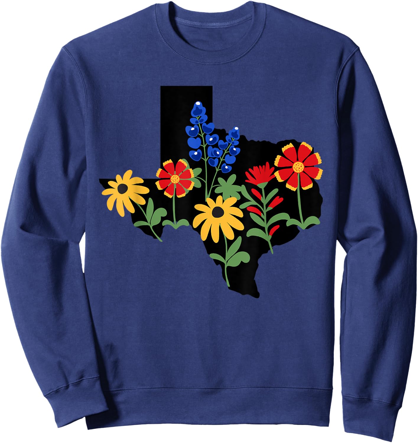 Texas Town & City Apparel Women's Texas Wildflowers Bluebonnets Sweatshirt - Sweatshirt | Navy