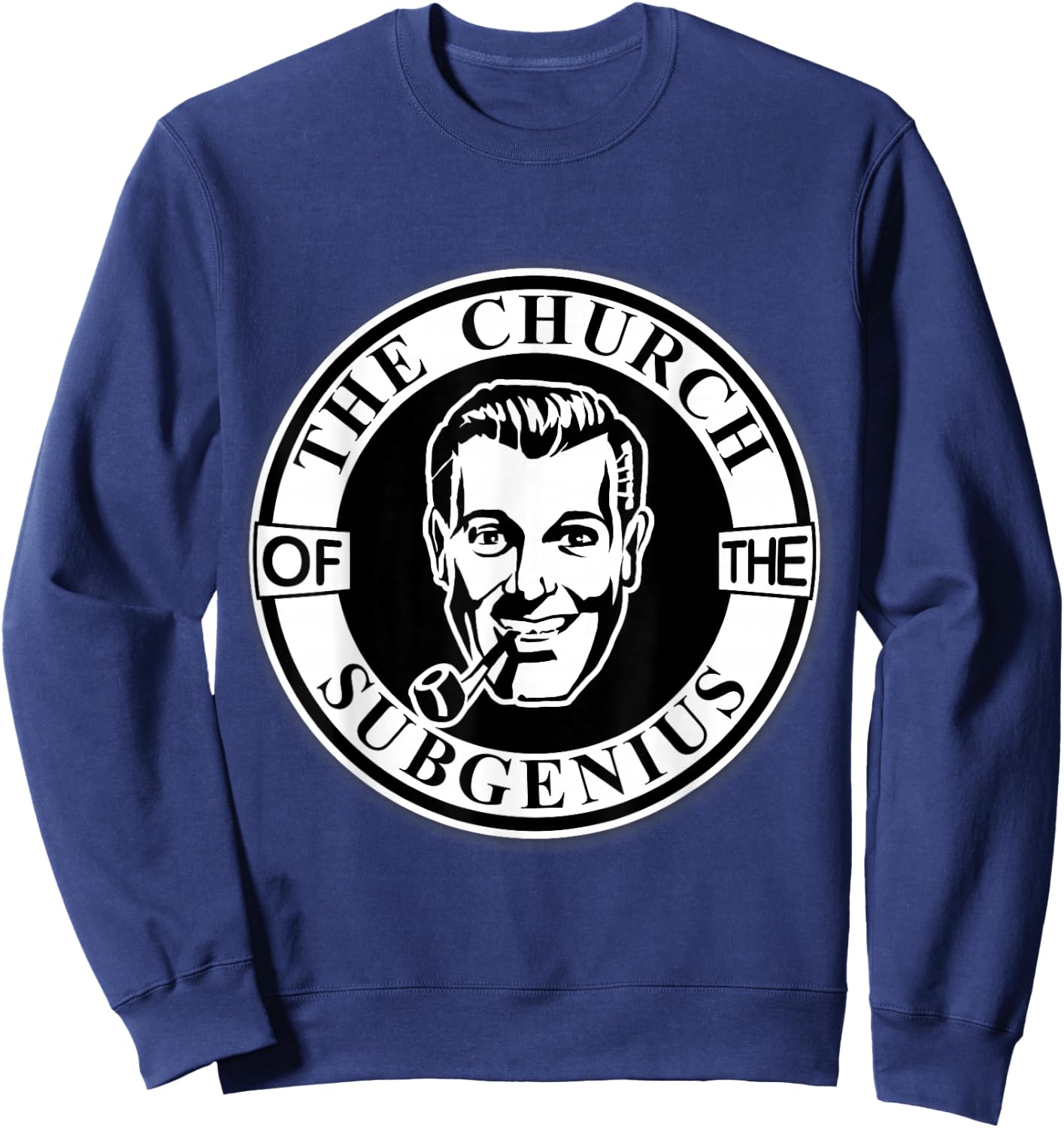 Apedes -Adults Black Classic Fit Short Sleeve Collarless - Church of the SubGenius - Religion Parody Prophet Church - Small Sweatshirt - Sweatshirt | Navy