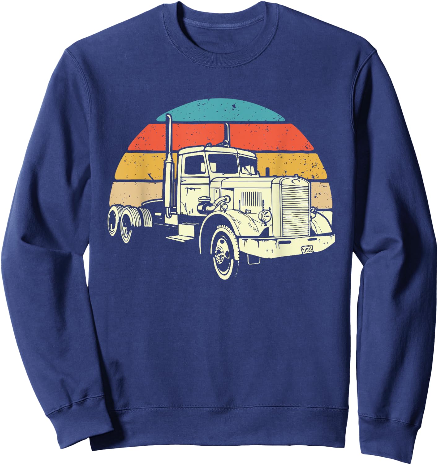 Retro Trucker - Big Rig Hauler Truck Driver Trucking Sweatshirt - Sweatshirt | Navy