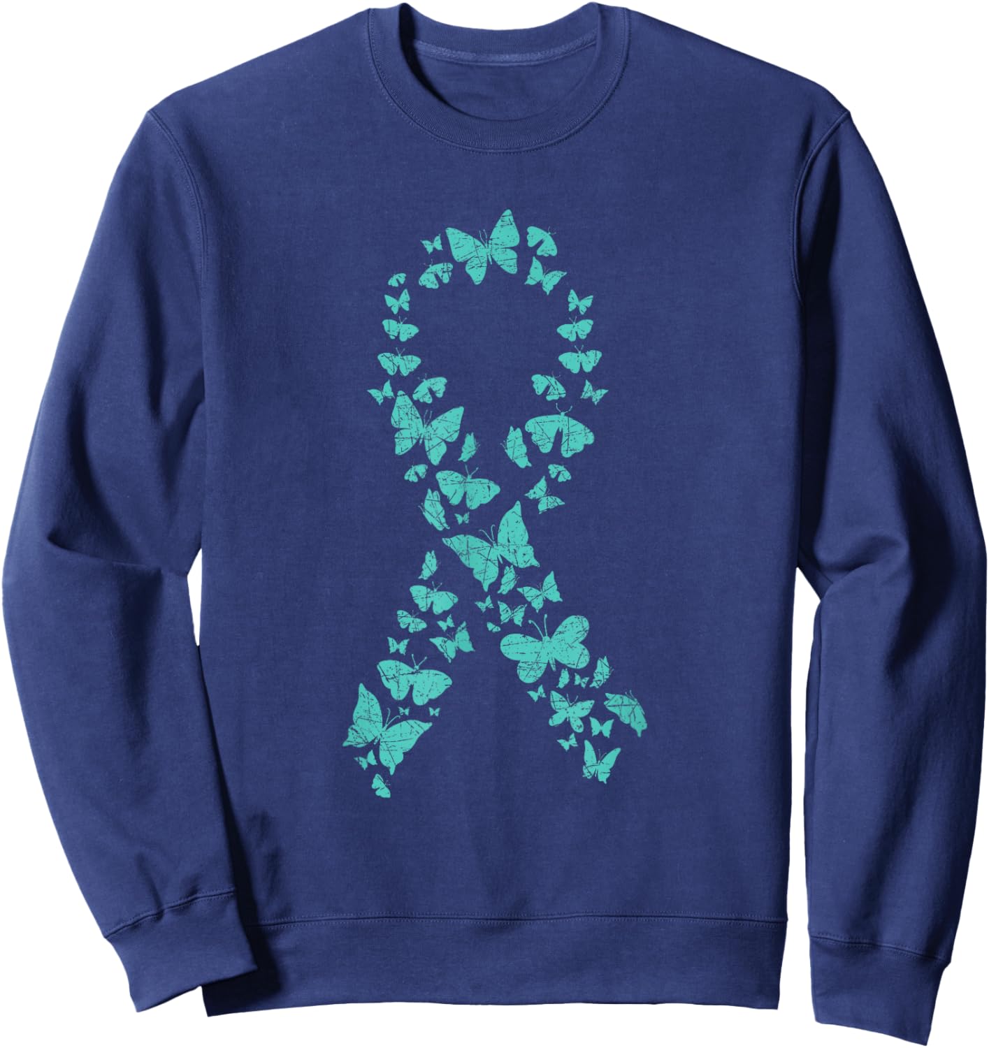 Teal Ribbon Butterflies Ovarian Cancer Awareness Sweatshirt - Sweatshirt | Navy