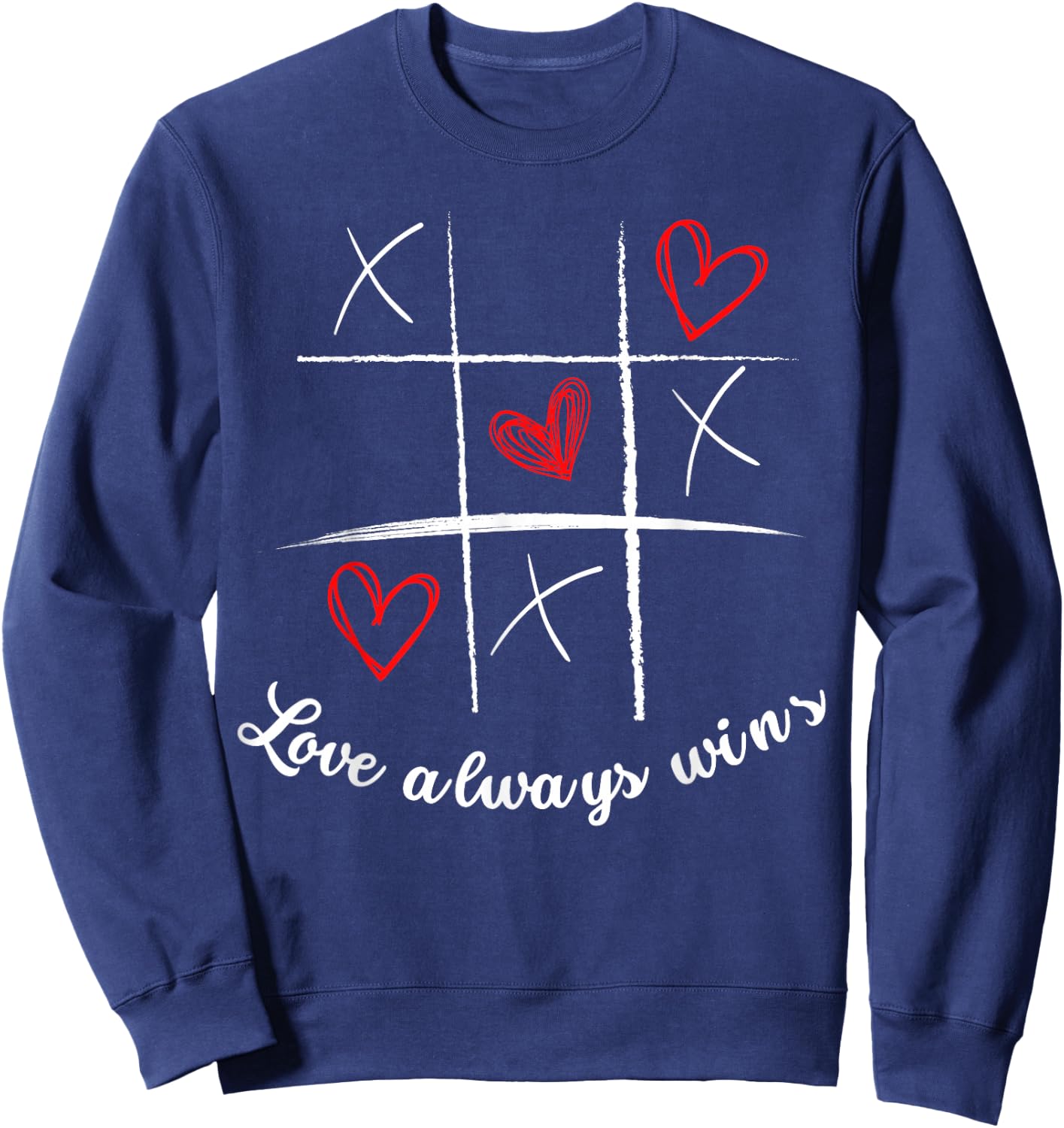 Classic Love Always Wins Valentine's Day Tic Tac Toe Sweatshirt - Sweatshirt | Navy