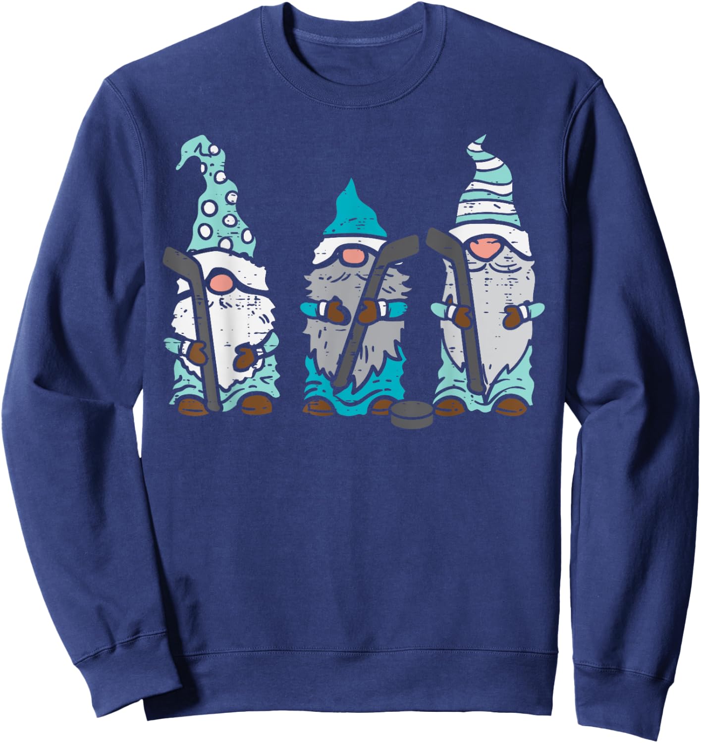 Three Nordic Gnomes Ice Hockey Tomte Nisse Player Goalie Sweatshirt - Sweatshirt | Navy