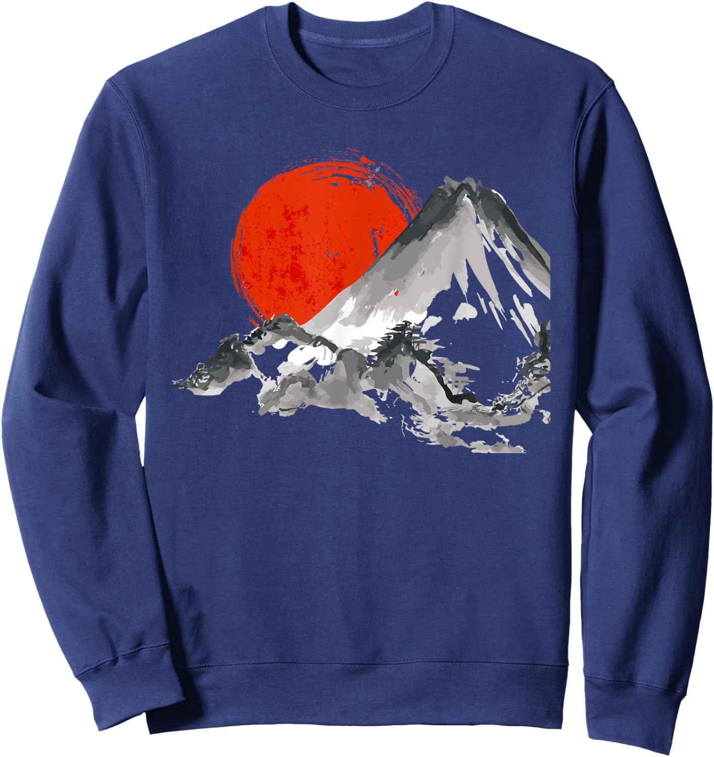 Japanese Rising Sun Over Mount Fuji Watercolor T Shirt Sweatshirt - Sweatshirt | Navy
