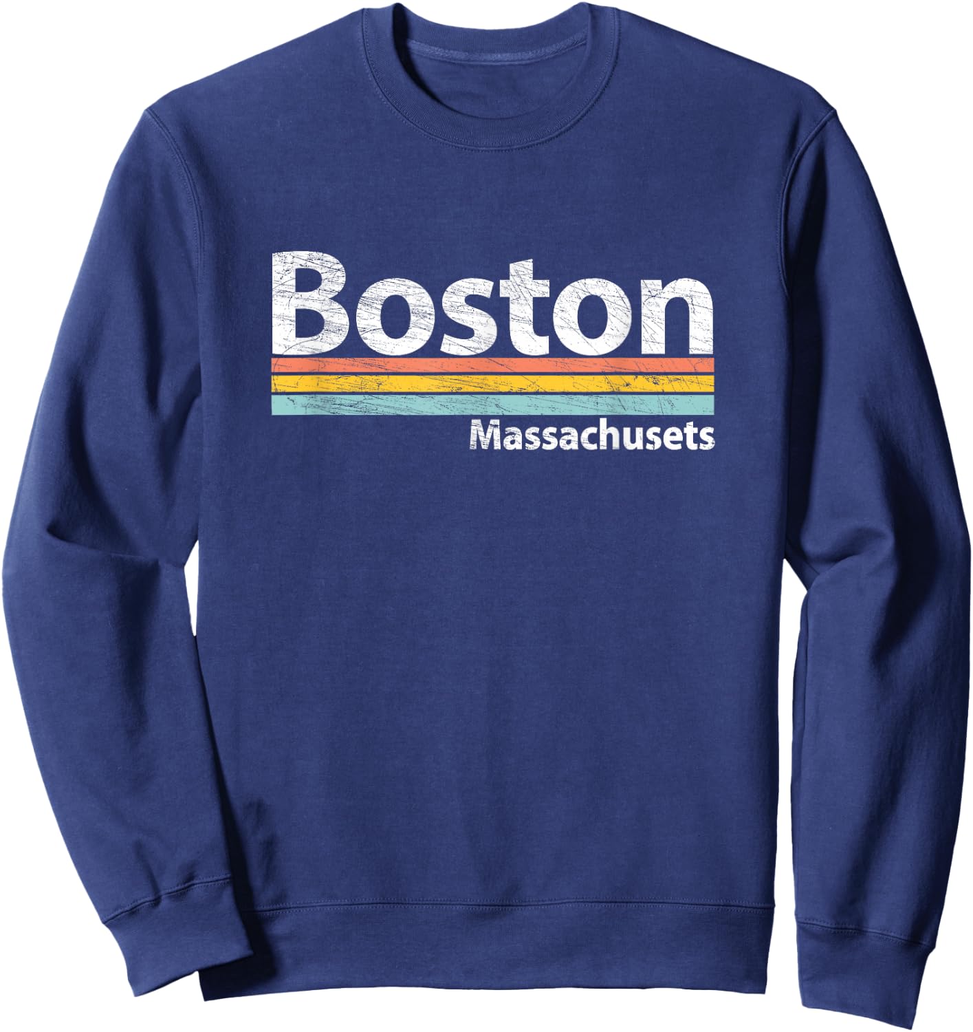 Boston - Massachusetts - Worn Design Retro Stripes - Classic Sweatshirt - Sweatshirt | Navy