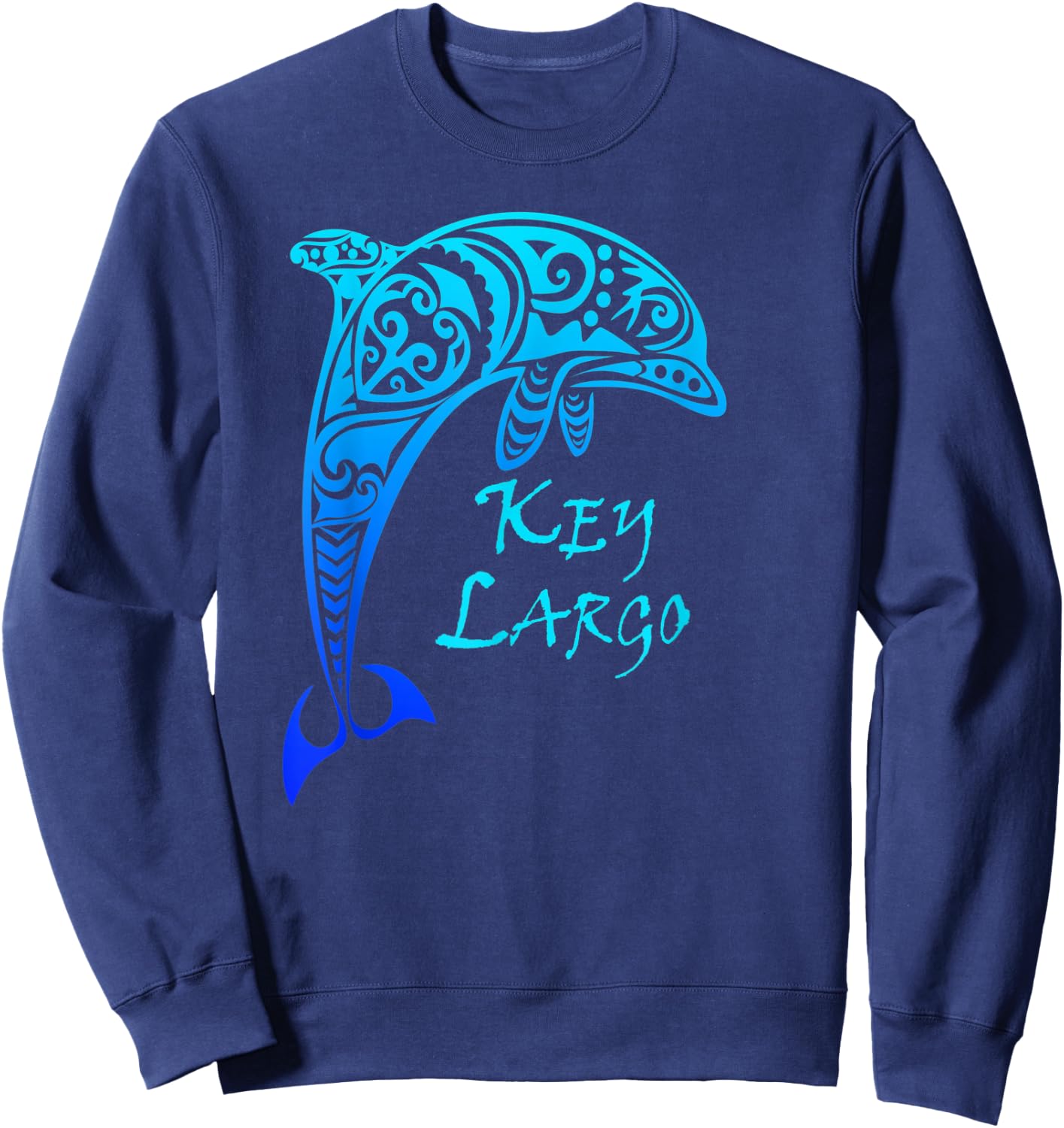 Key Largo, Florida Keys Vintage Tribal Dolphin Vacation Sweatshirt - Sweatshirt | Navy