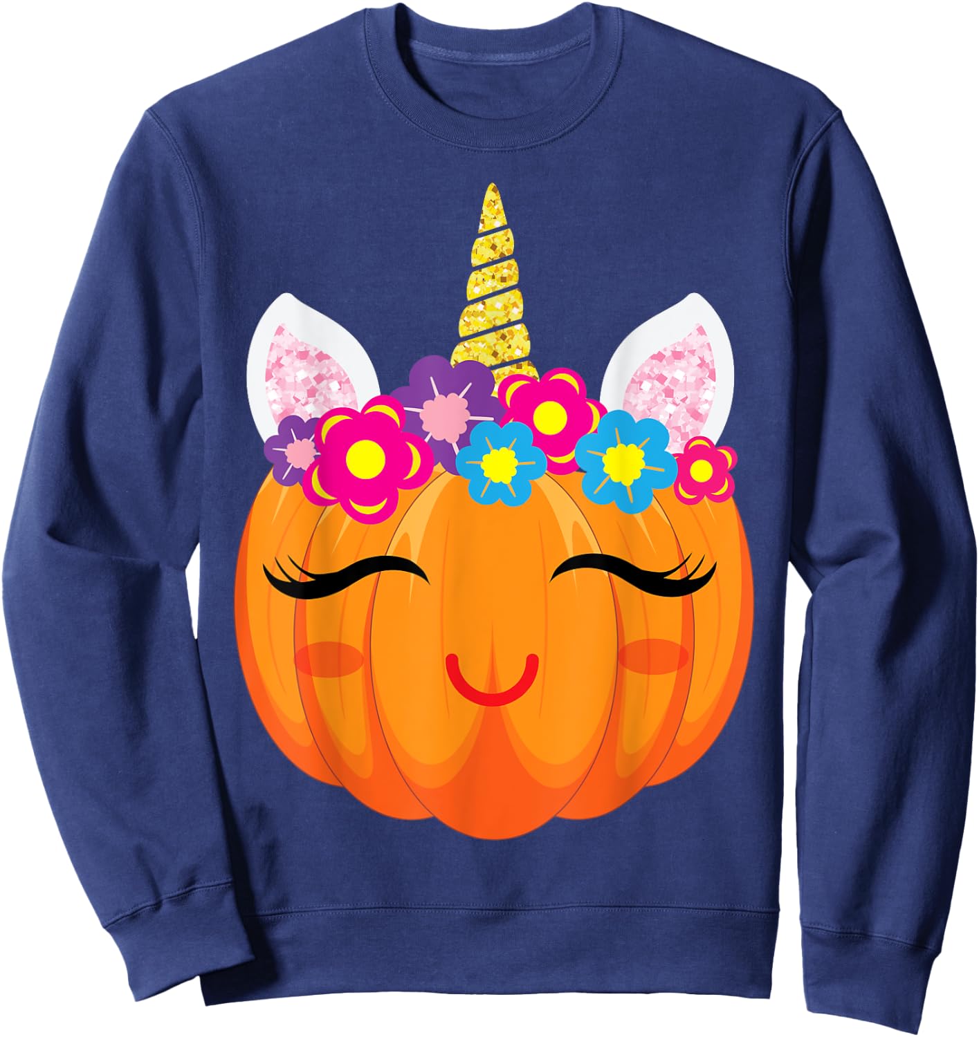 Cute Unicorn Girls Halloween Pumpkin Patch Costume Women Sweatshirt - Sweatshirt | Navy
