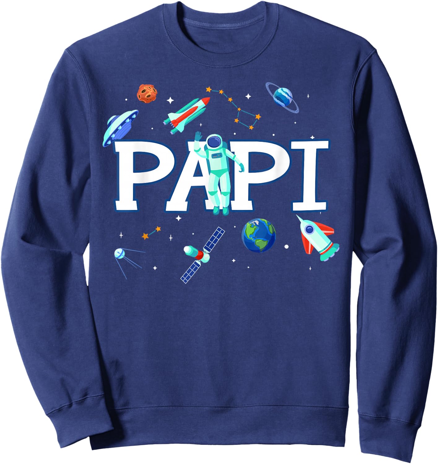 Papi Astronaut Space Family Matching Birthday Party Sweatshirt - Sweatshirt | Navy