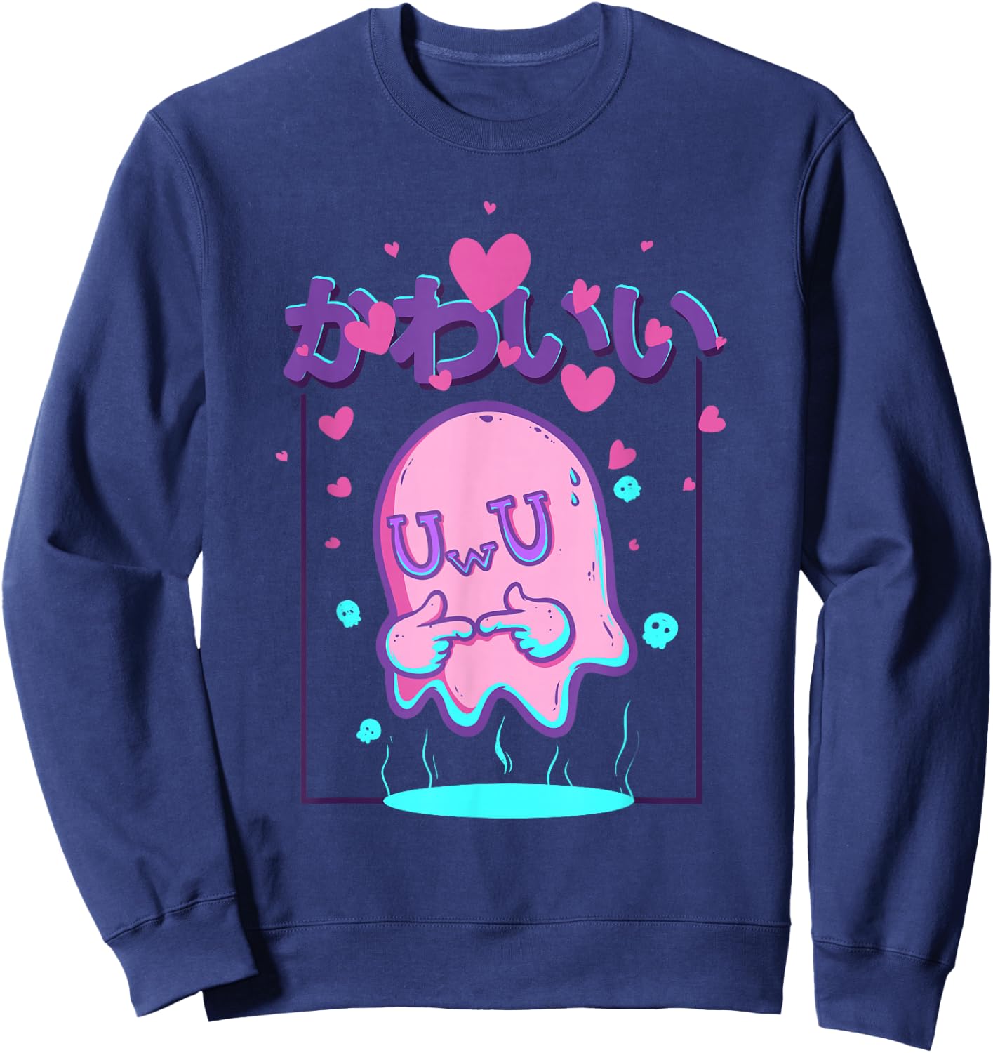 Kawaii Uwu Ghost Anime Japanese Manga Otaku Halloween Sweatshirt - Sweatshirt | Navy