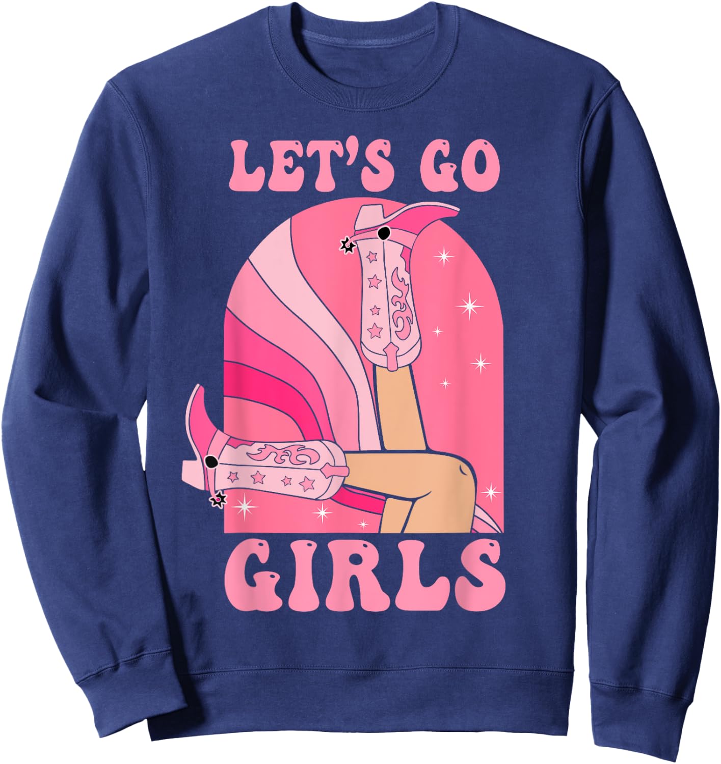 Let's Go Girls Western Cowgirls Pink Groovy Bachelorette Sweatshirt - Sweatshirt | Navy