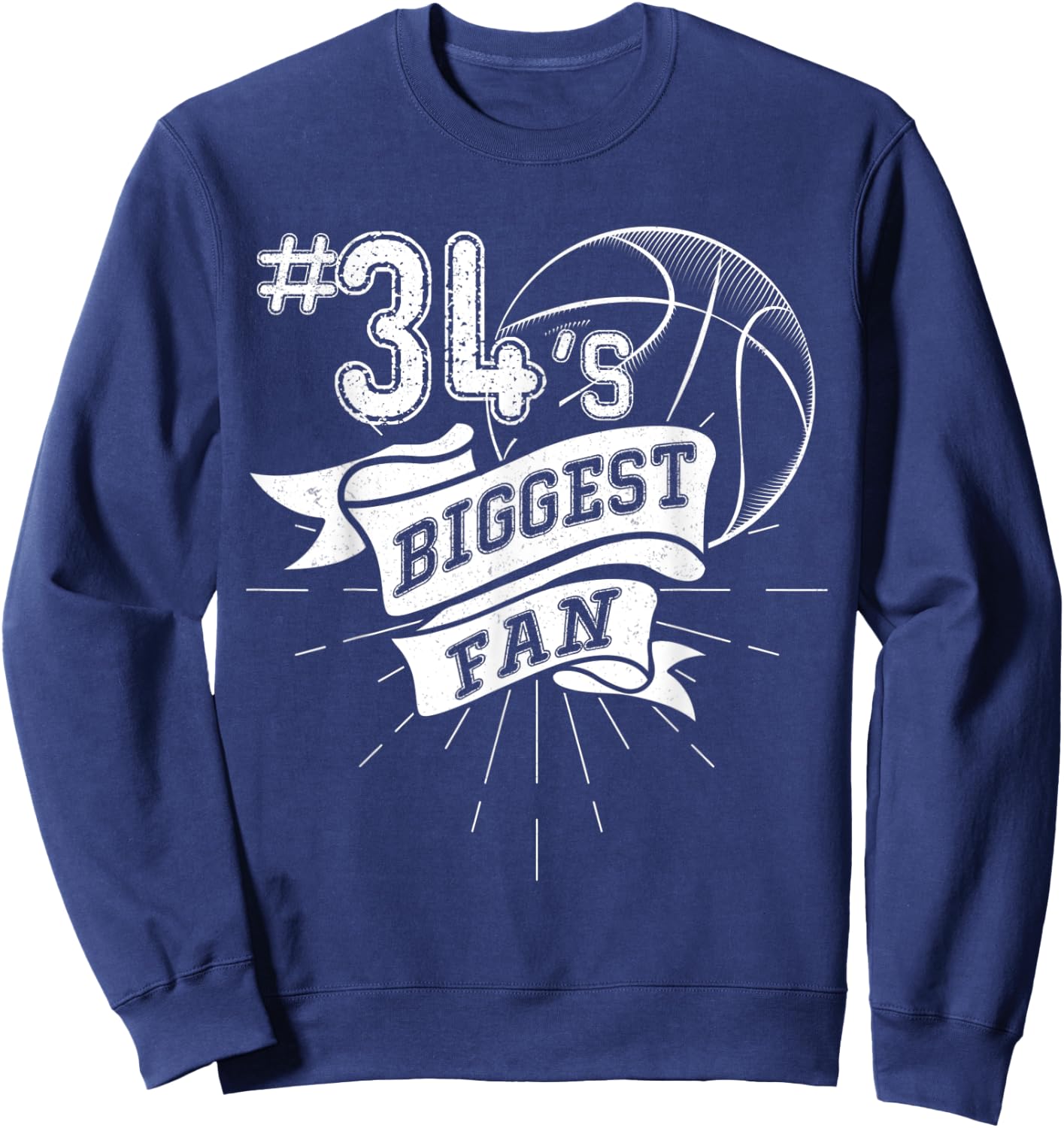 Number 34's Biggest Fan Shirt Basketball Dad Basketball Mom Sweatshirt - Sweatshirt | Navy