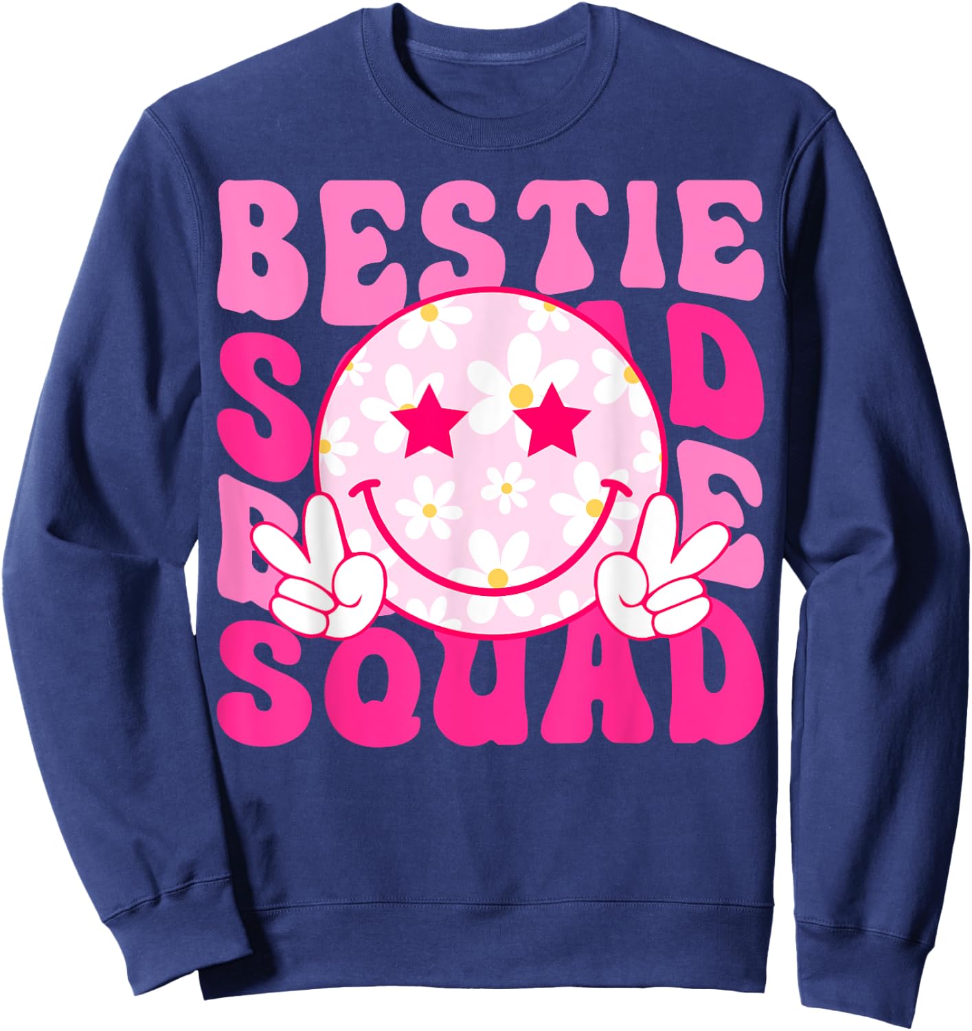 Groovy Bestie Squad Best Friend Matching Squad Sweatshirt - Sweatshirt | Navy