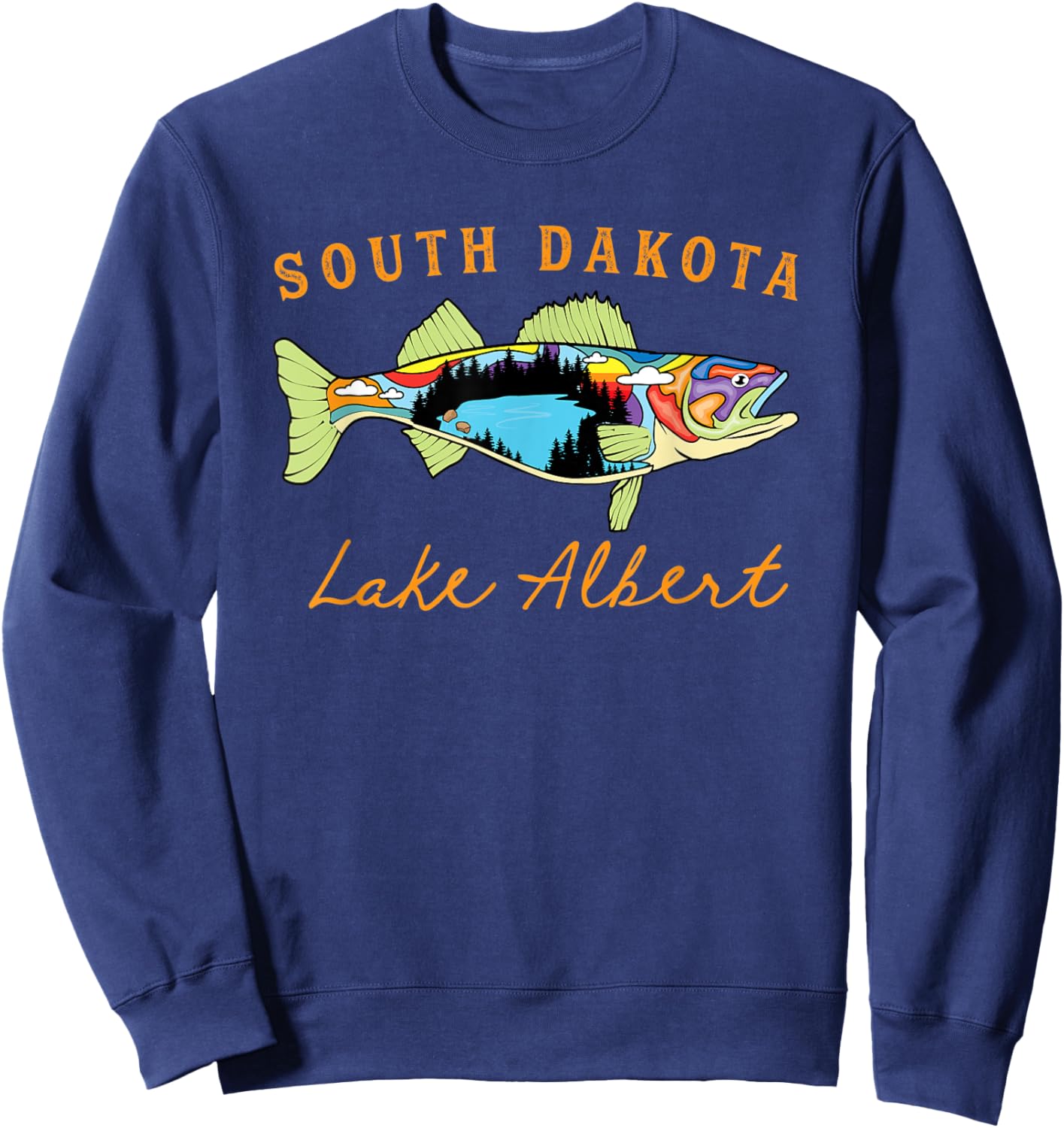 Unique Fisherman South Dakota Albert Lake Walleye Fishing Sweatshirt - Sweatshirt | Navy