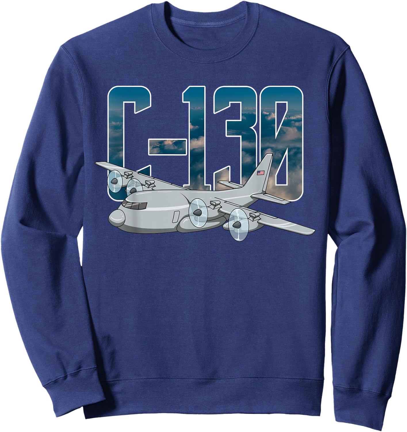 THE SALTY VETERAN C-130 Hercules Military Airplane Flying C130 Hercules Pilot - Black, -Adults, Small, Short Sleeve, Classic Fit, , Modern, Military, Aviation Enthusiasts Sweatshirt - Sweatshirt | Navy