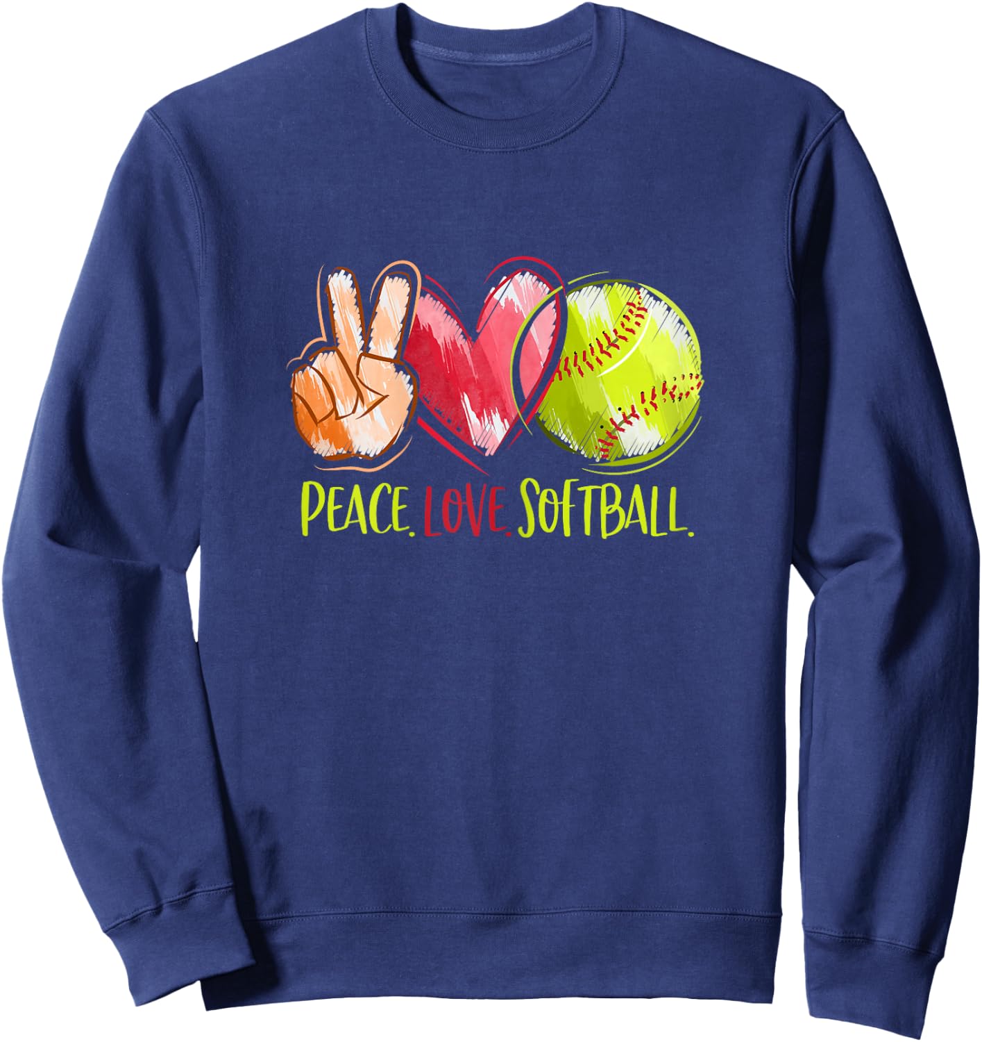 Softball Player Girls Peace Love Softball Sweatshirt - Sweatshirt | Navy