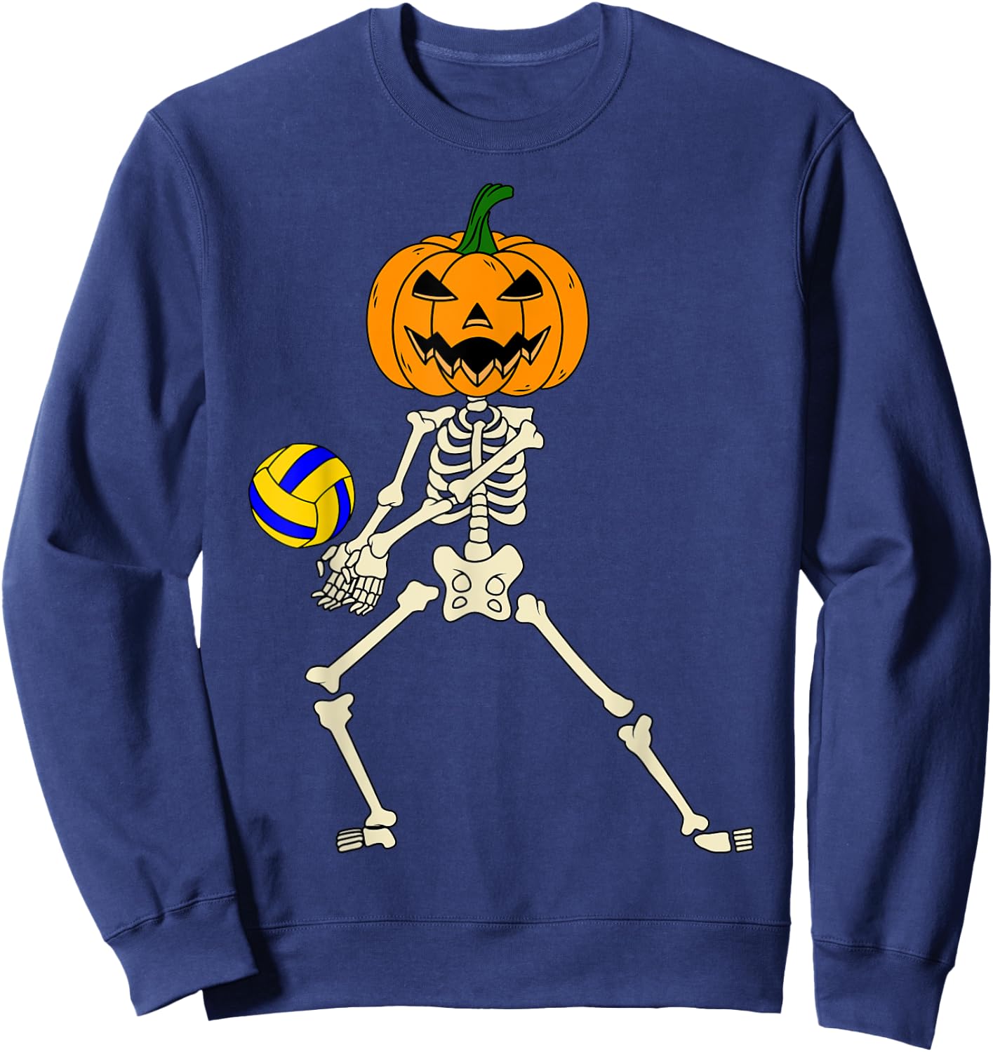 Halloween Volleyball Skeleton Player Retro Vintage Sport Sweatshirt - Sweatshirt | Navy