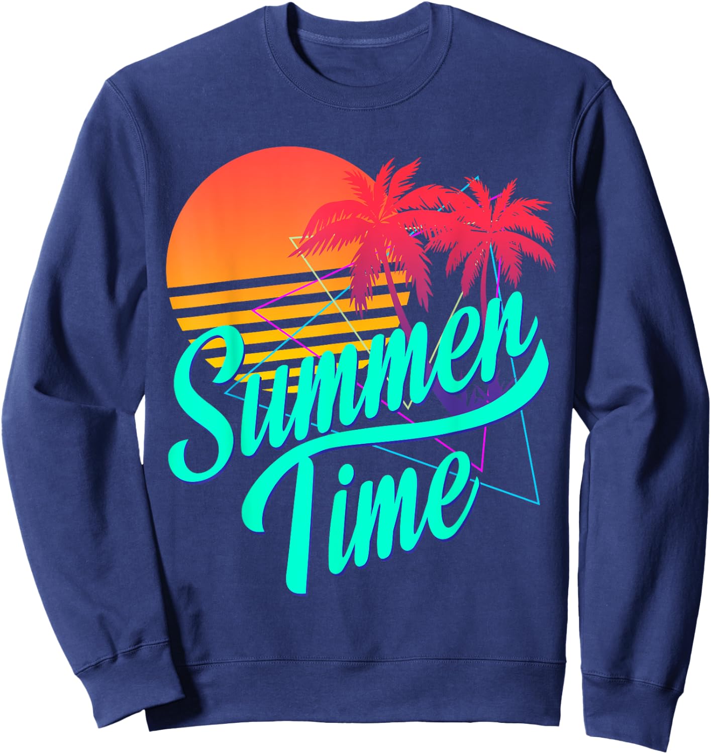 Summer Time - Retro 80s Beach Scene with Palm Trees & Sunset Men Women Kids Sweatshirt - Sweatshirt | Navy