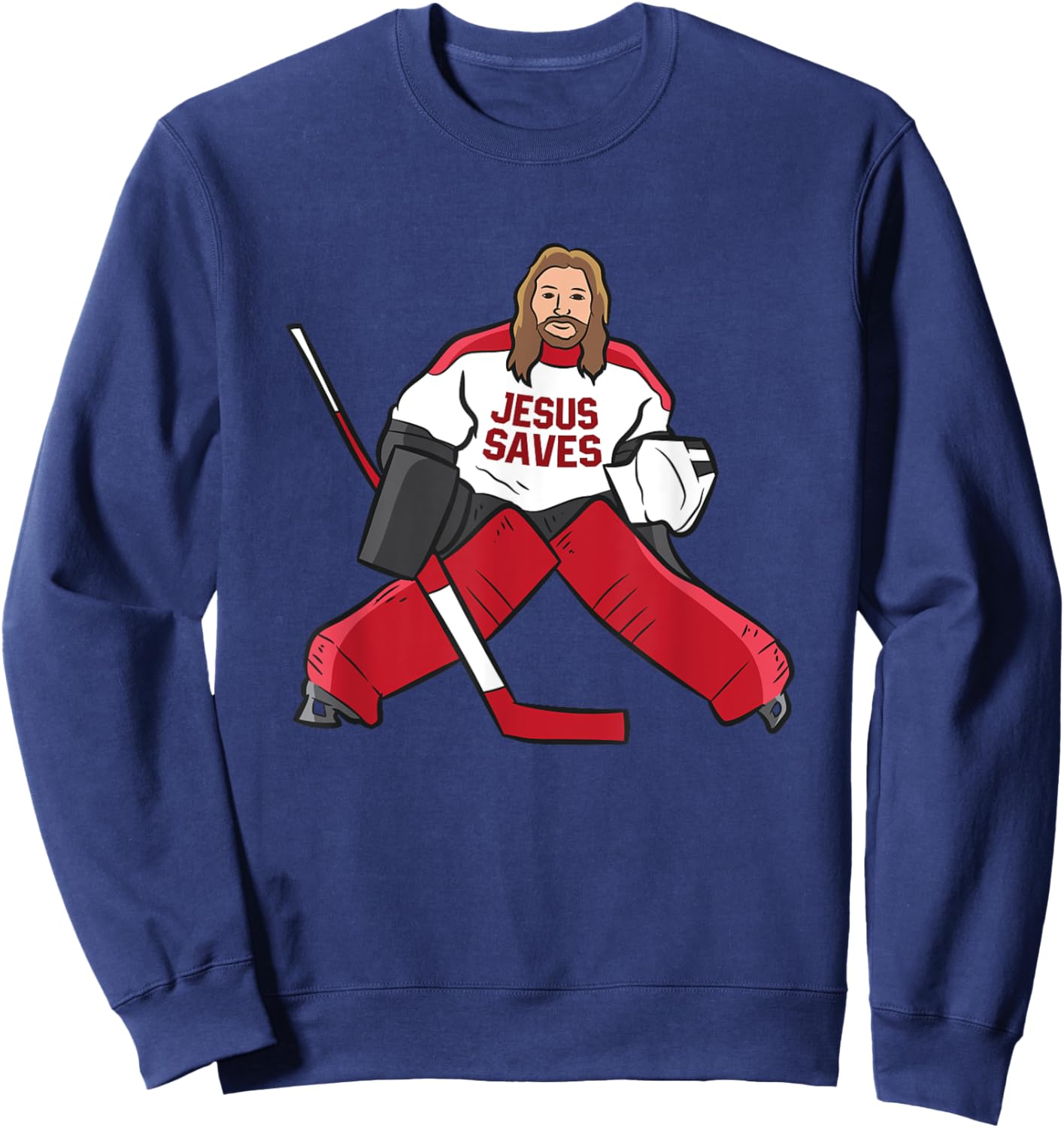 Funny Hockey Jesus Saves Hockey Goalie Sweatshirt - Sweatshirt | Navy