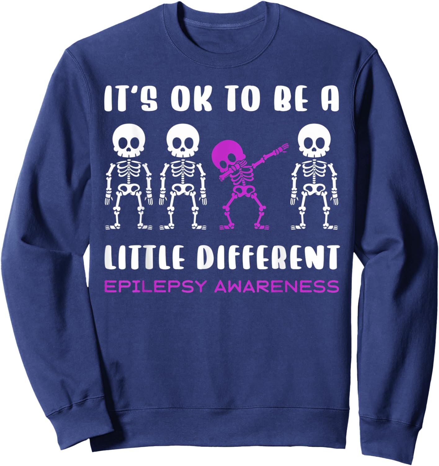 Epilepsy Purple Skeleton Awareness Halloween Holiday Sweatshirt - Sweatshirt | Navy