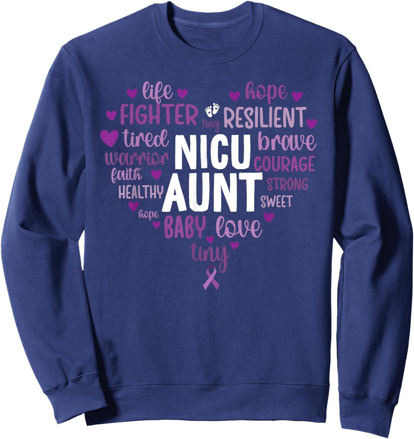 NICU Aunt Heart Micro Preemie Baby Aunt NICU Auntie Sweatshirt - Sweatshirt | Navy