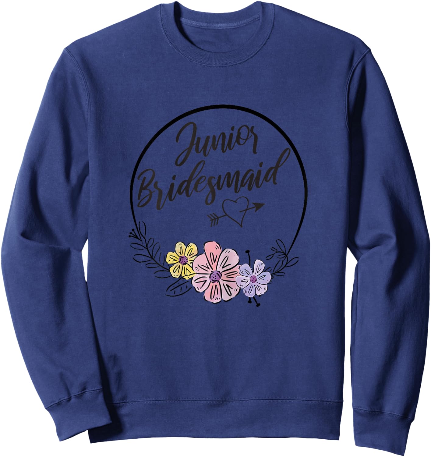 Cute Junior Bridesmaid Floral Bridal Party Gift Jr Girls Sweatshirt - Sweatshirt | Navy