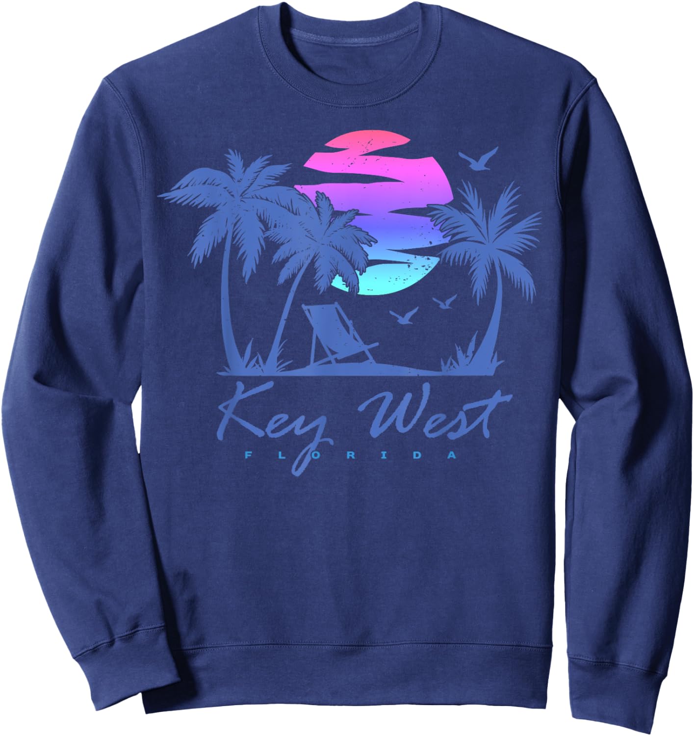 KEY WEST FLORIDA Beach Vacation Trip Vintage Sunset Graphic Sweatshirt - Sweatshirt | Navy