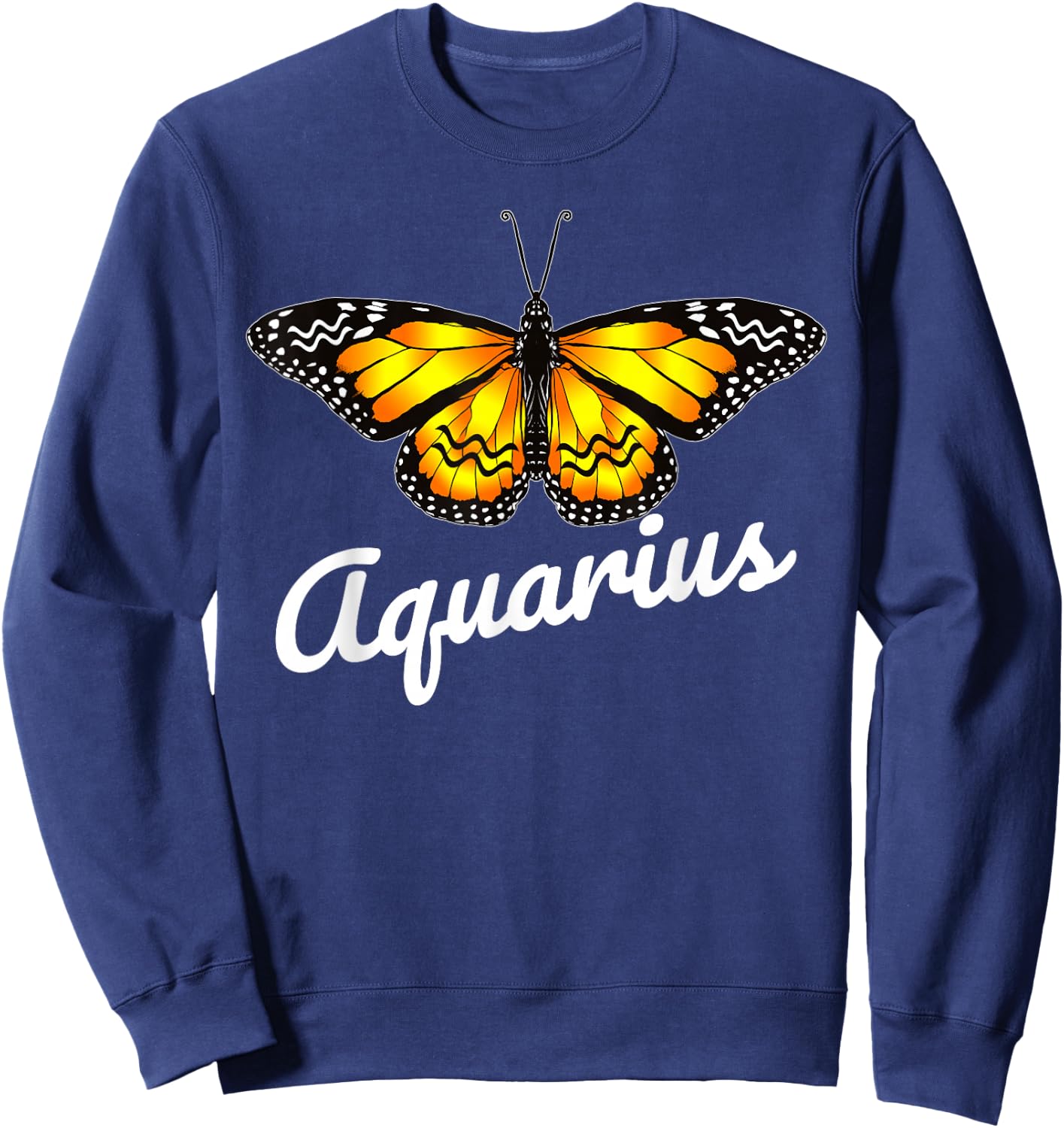Aquarius Butterfly Wings with Aquarius Zodiac Sign Sweatshirt - Sweatshirt | Navy