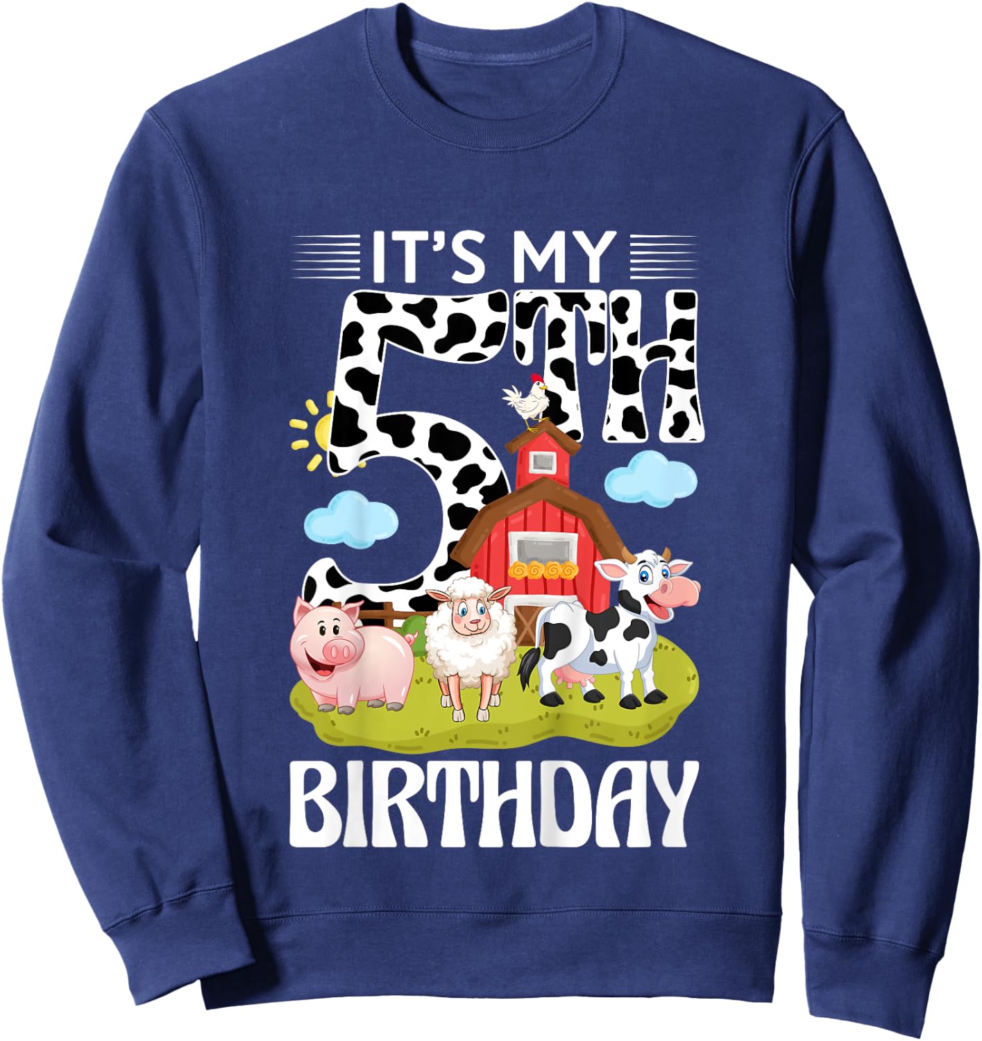 Cute It's My 5th Birthday 5 Years Old Farm Theme 5th B-day Sweatshirt - Sweatshirt | Navy