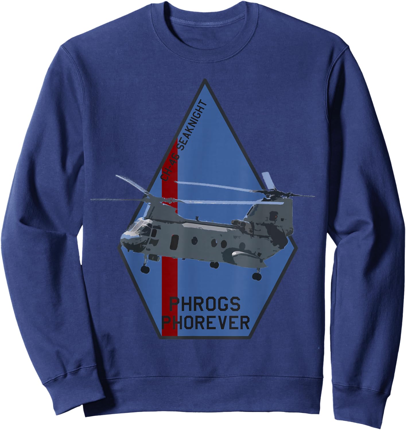 CH-46 Seaknight "Phrogs Phorever" Military Helicopter Sweatshirt - Sweatshirt | Navy