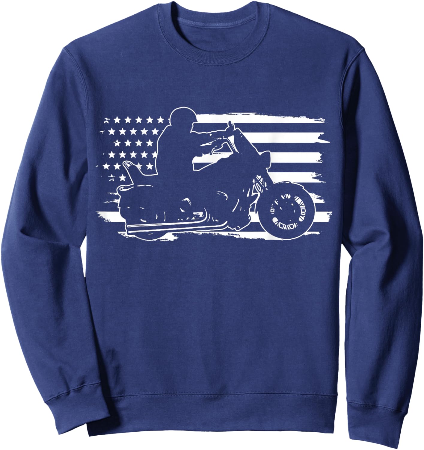 Patriotic Motorcycle Vintage American US Flag Biker Sweatshirt - Sweatshirt | Navy
