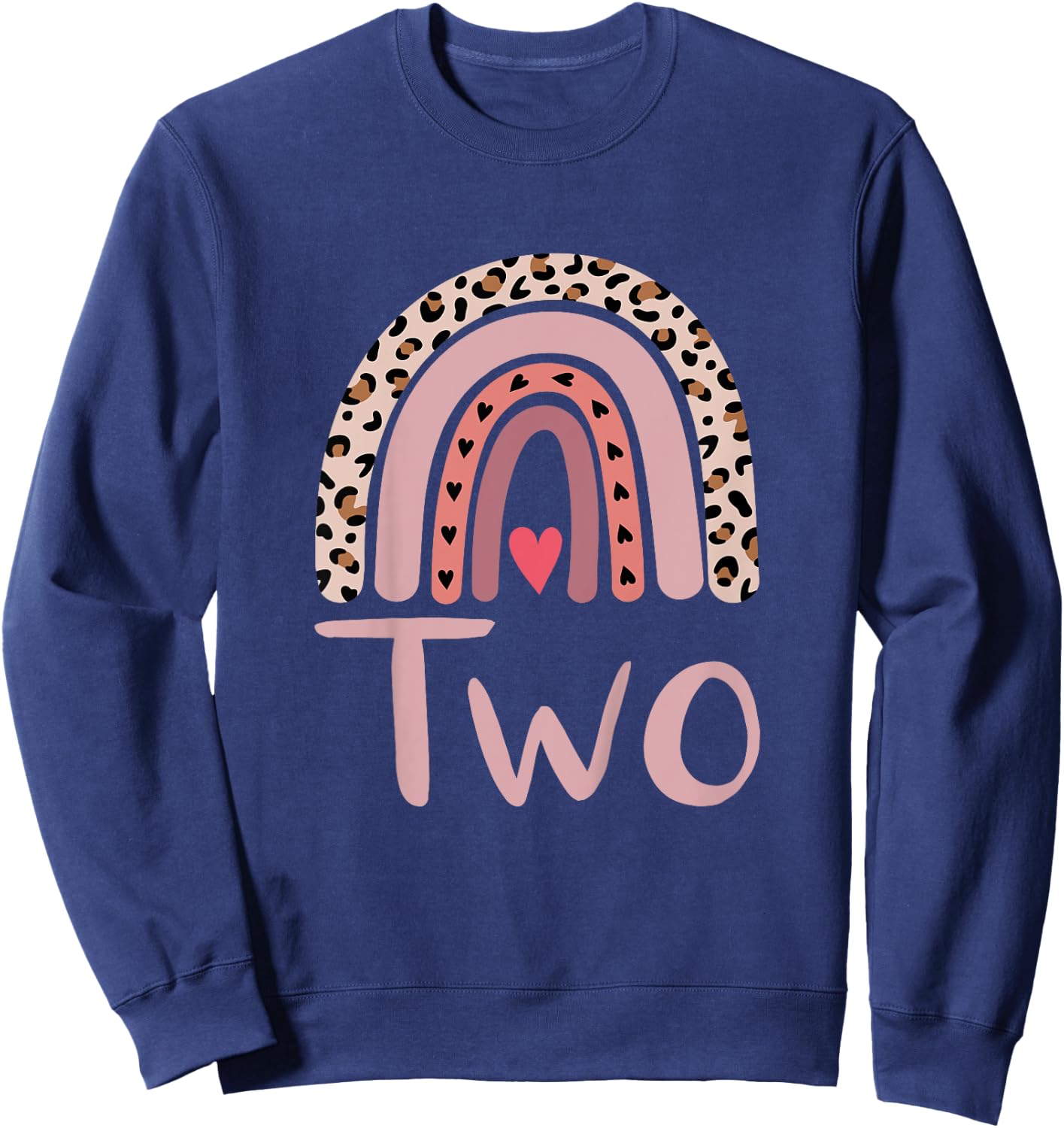 2 Year Old Leopard Rainbow Birthday Party Cute Girl 2nd Gift Sweatshirt - Sweatshirt | Navy