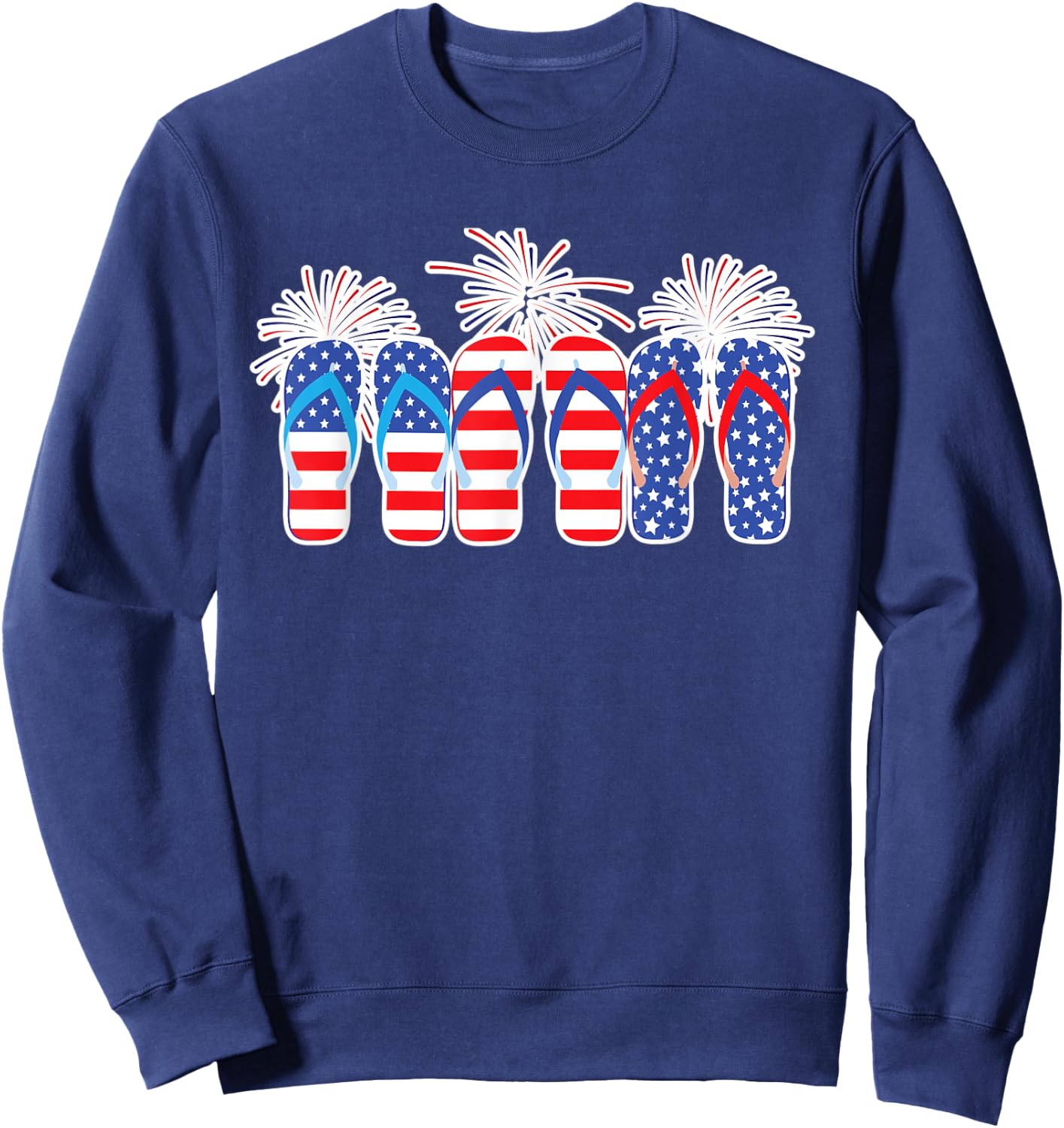 4th of July Flip Flops Red White Blue American Flag Gift Kids Men Sweatshirt - Sweatshirt | Navy